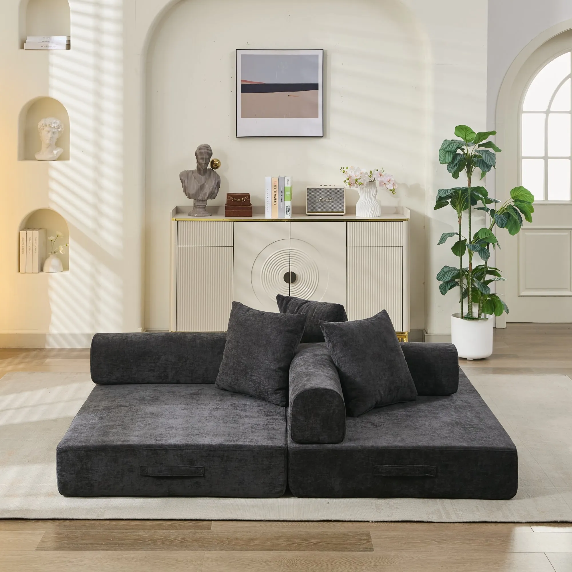 Chenille Convertible Folding Mattress Couch, Comfy Floor Sofa Bed