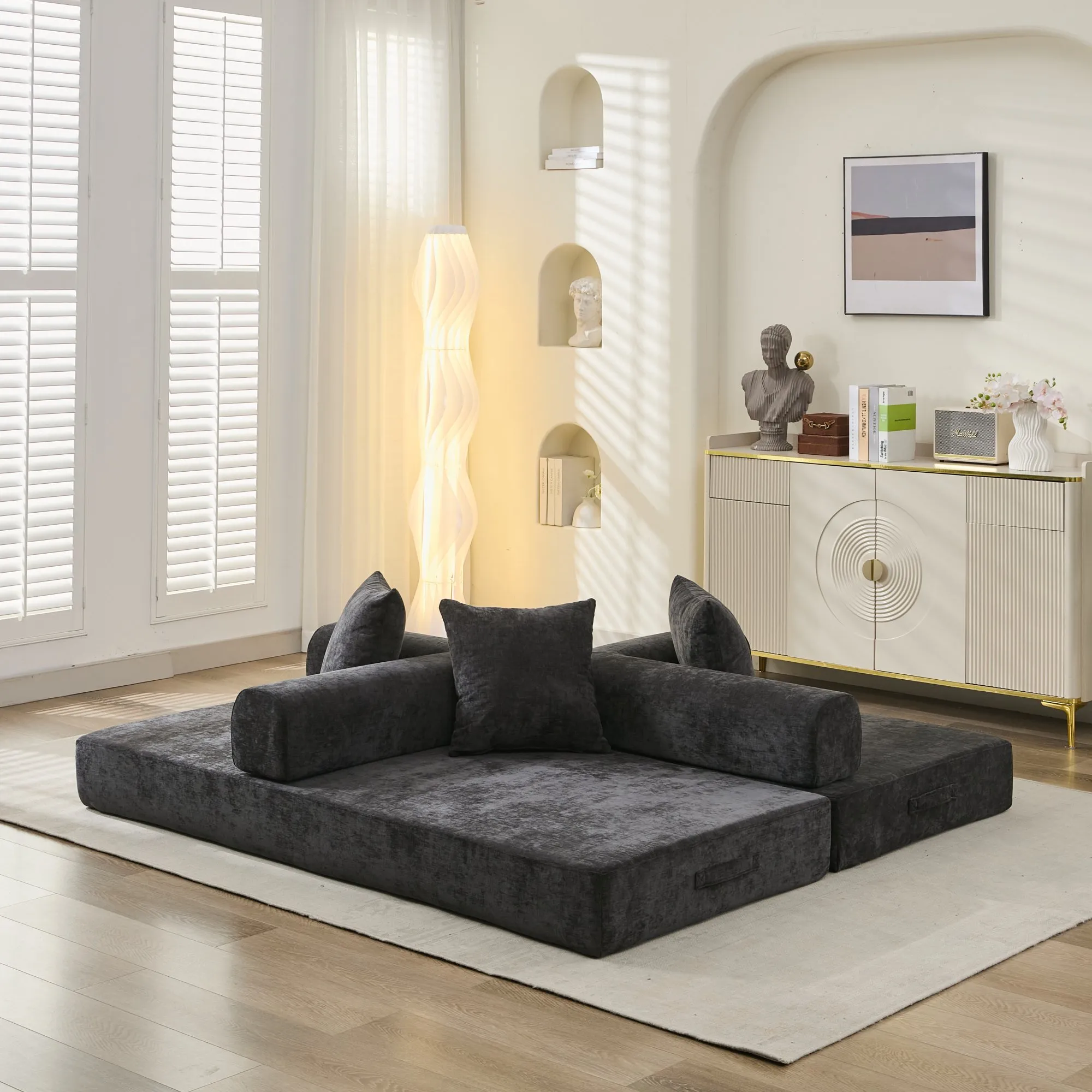 Chenille Convertible Folding Mattress Couch, Comfy Floor Sofa Bed