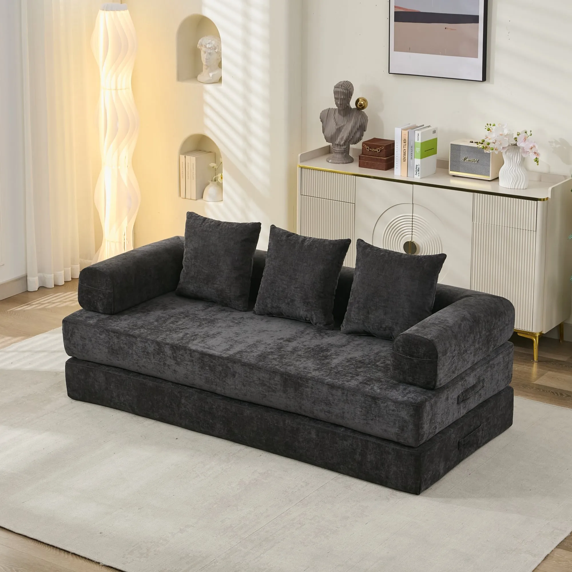 Chenille Convertible Folding Mattress Couch, Comfy Floor Sofa Bed