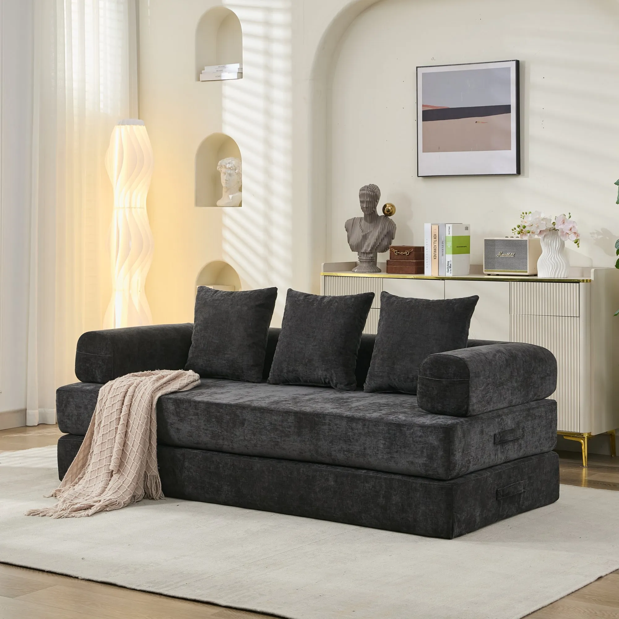 Chenille Convertible Folding Mattress Couch, Comfy Floor Sofa Bed
