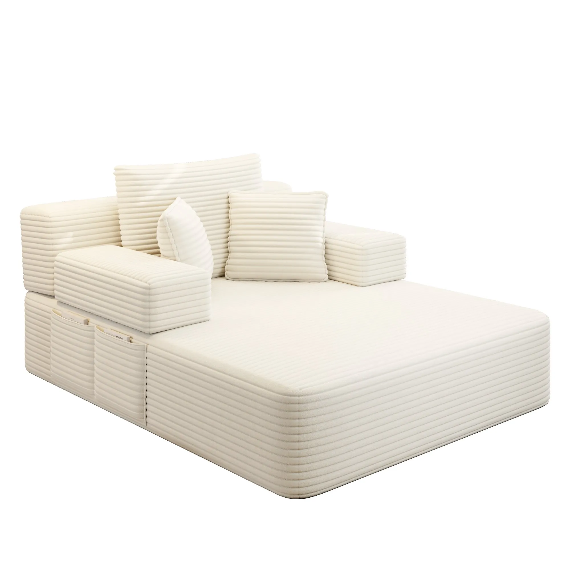 Oversized Plush Corduroy Chaise Lounge Sofa Bed, Convertible