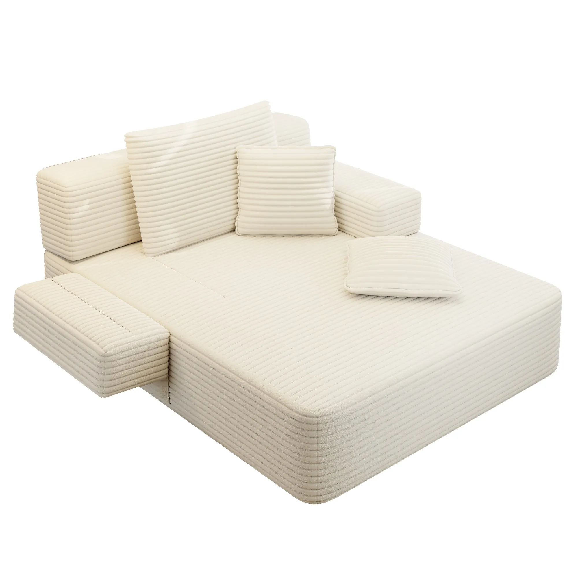 Oversized Plush Corduroy Chaise Lounge Sofa Bed, Convertible