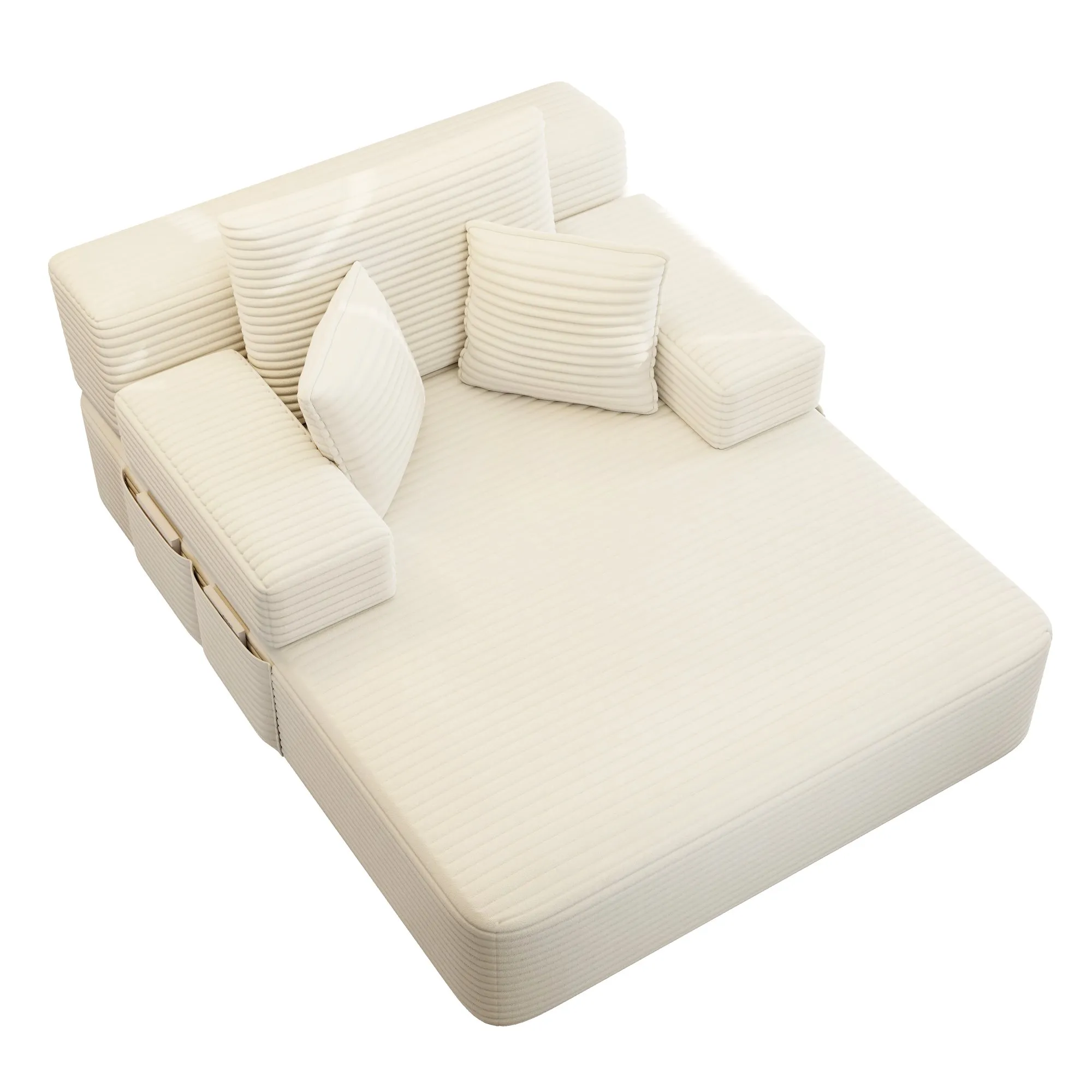 Oversized Plush Corduroy Chaise Lounge Sofa Bed, Convertible