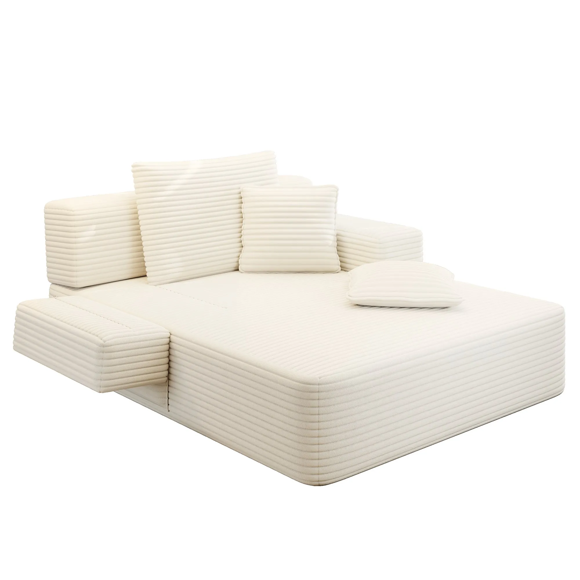 Oversized Plush Corduroy Chaise Lounge Sofa Bed, Convertible