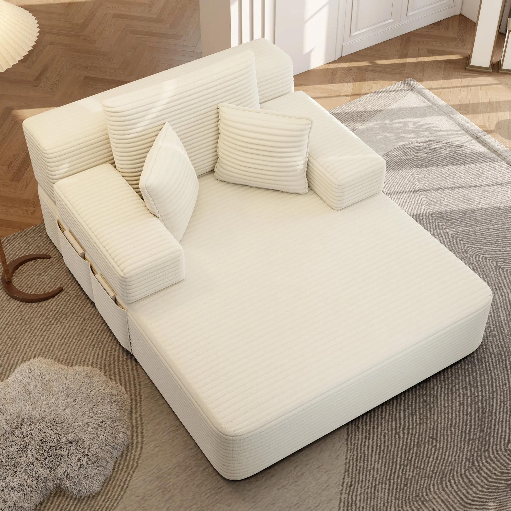 Oversized Plush Corduroy Chaise Lounge Sofa Bed, Convertible