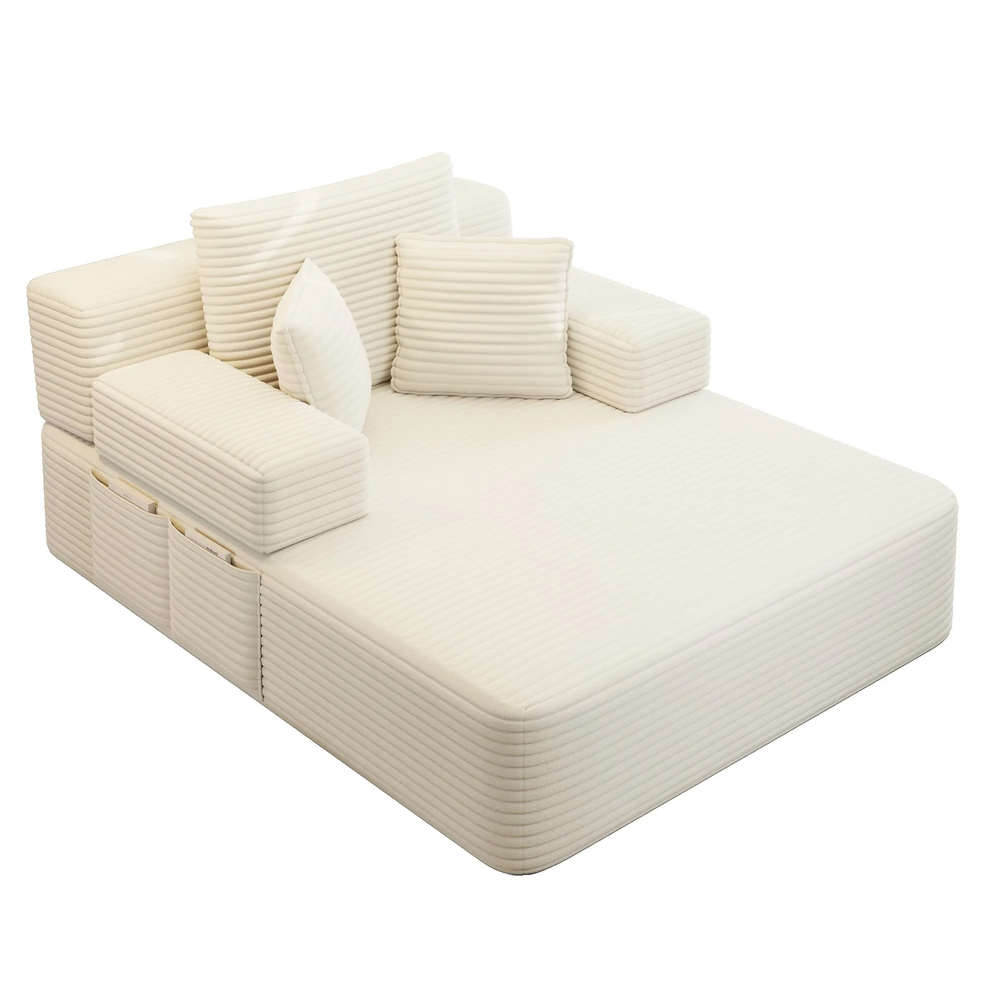 Oversized Plush Corduroy Chaise Lounge Sofa Bed, Convertible