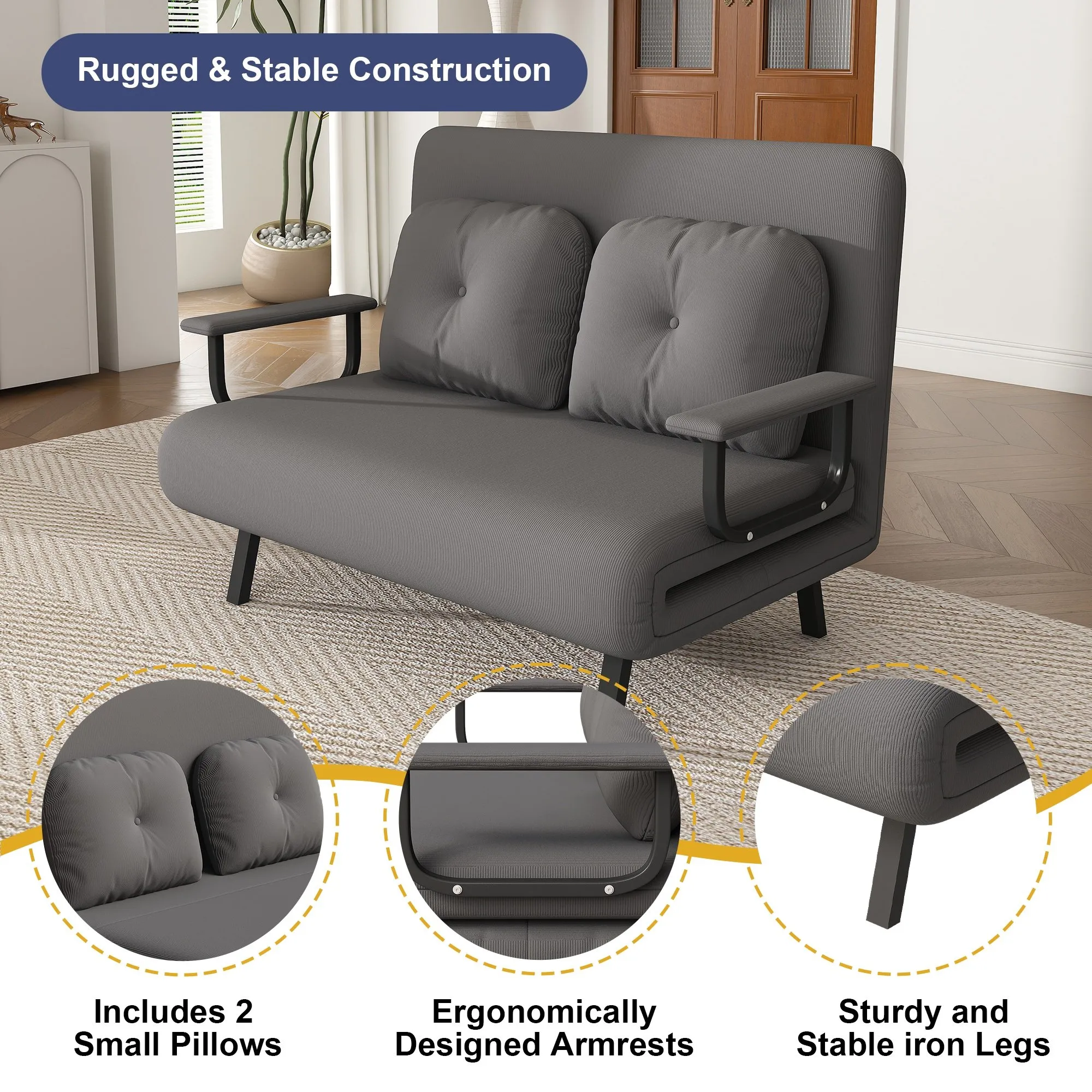 46-Inch Wide 5-in-1 Folding Sofa Bed Chair for Two