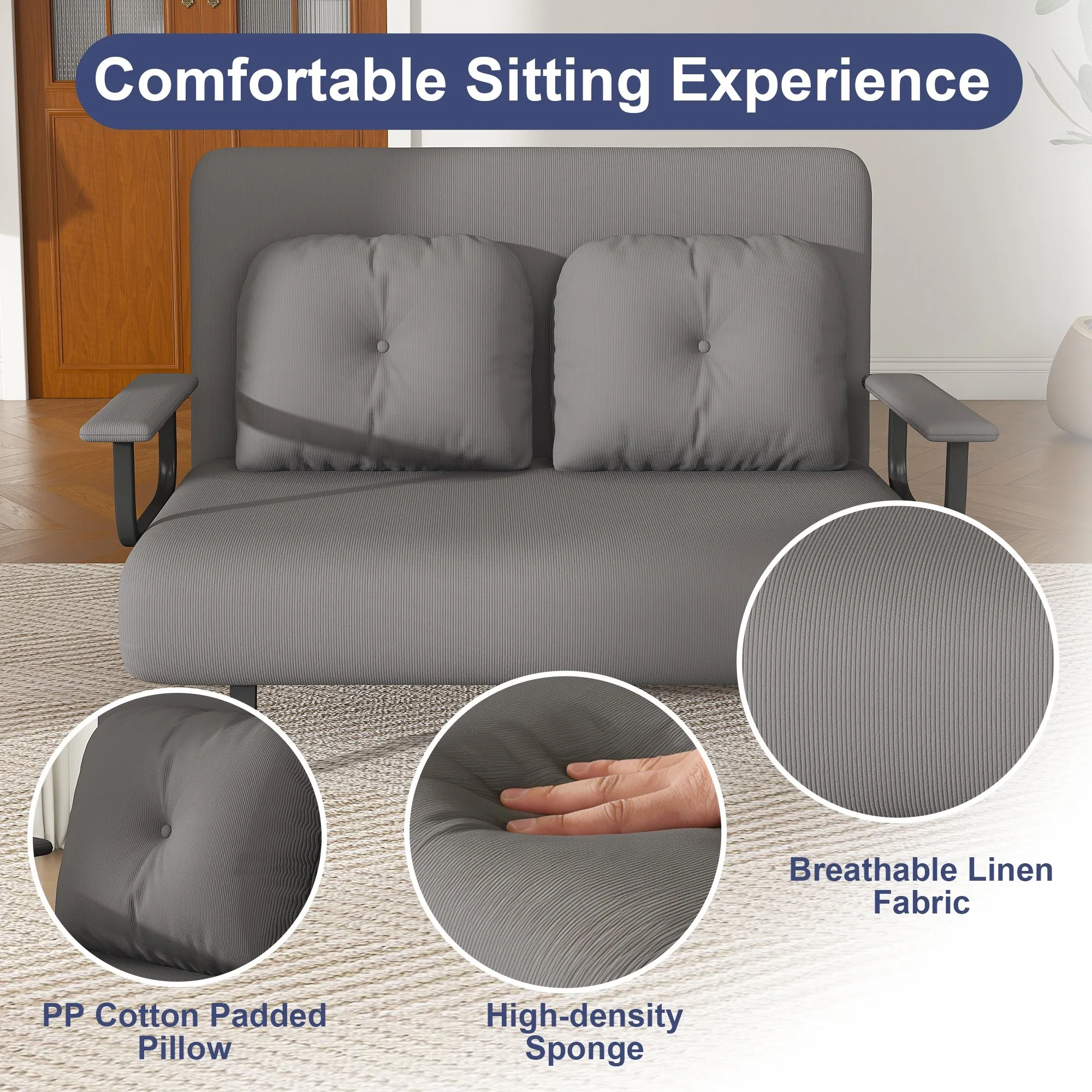 46-Inch Wide 5-in-1 Folding Sofa Bed Chair for Two