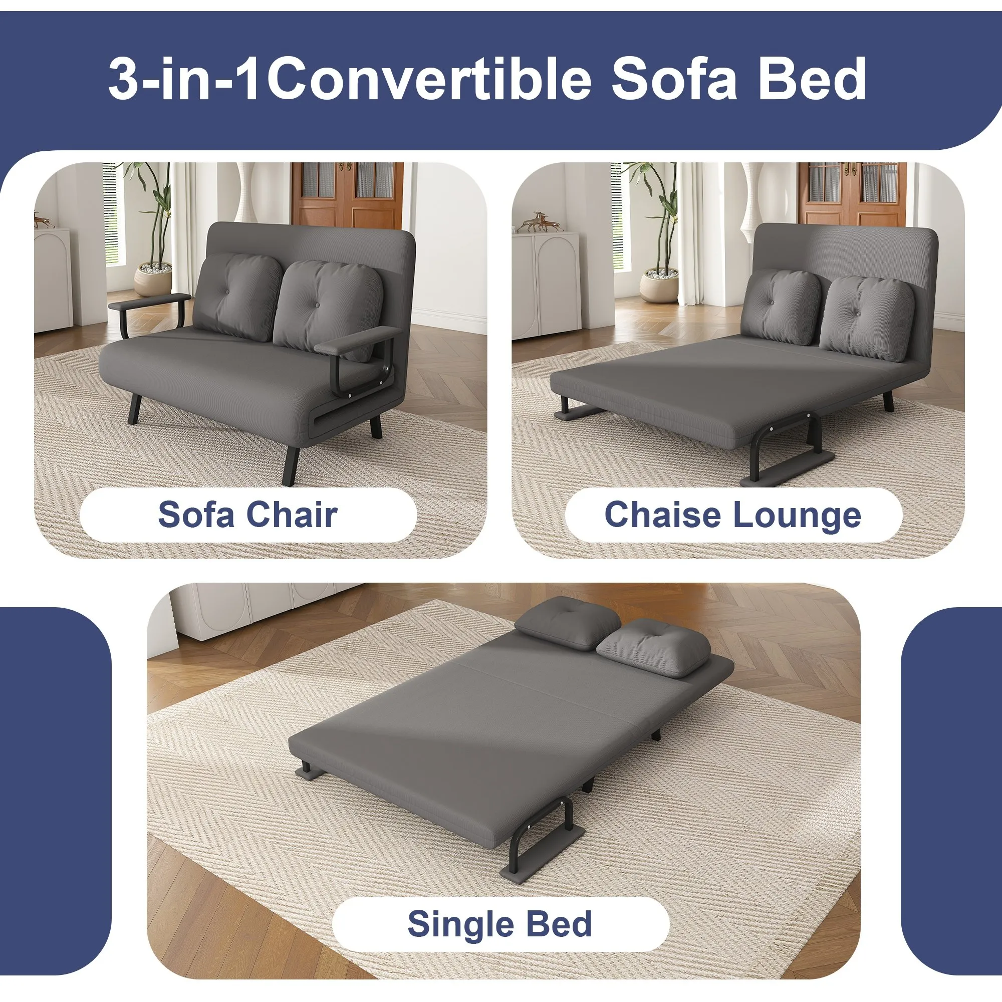 46-Inch Wide 5-in-1 Folding Sofa Bed Chair for Two