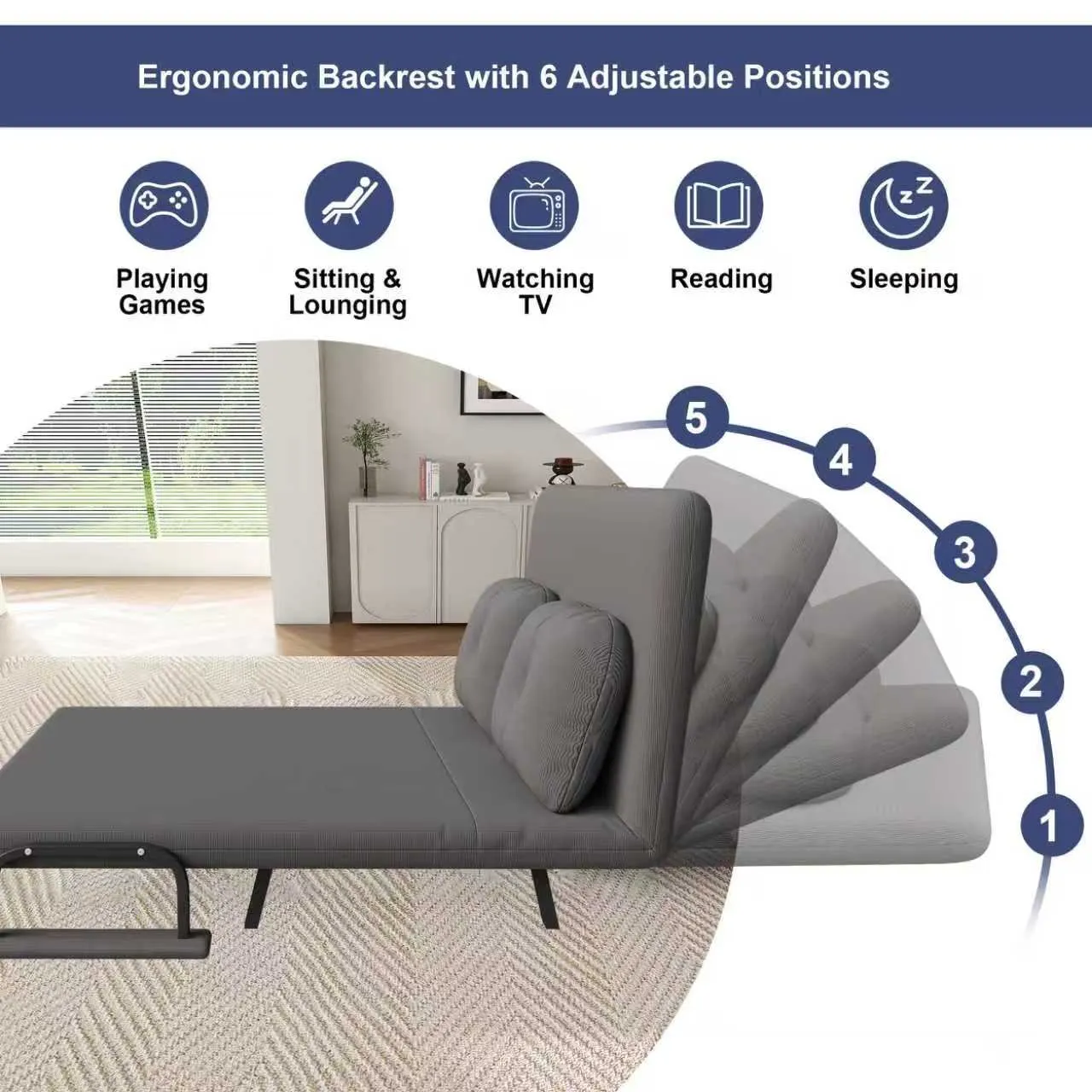 46-Inch Wide 5-in-1 Folding Sofa Bed Chair for Two