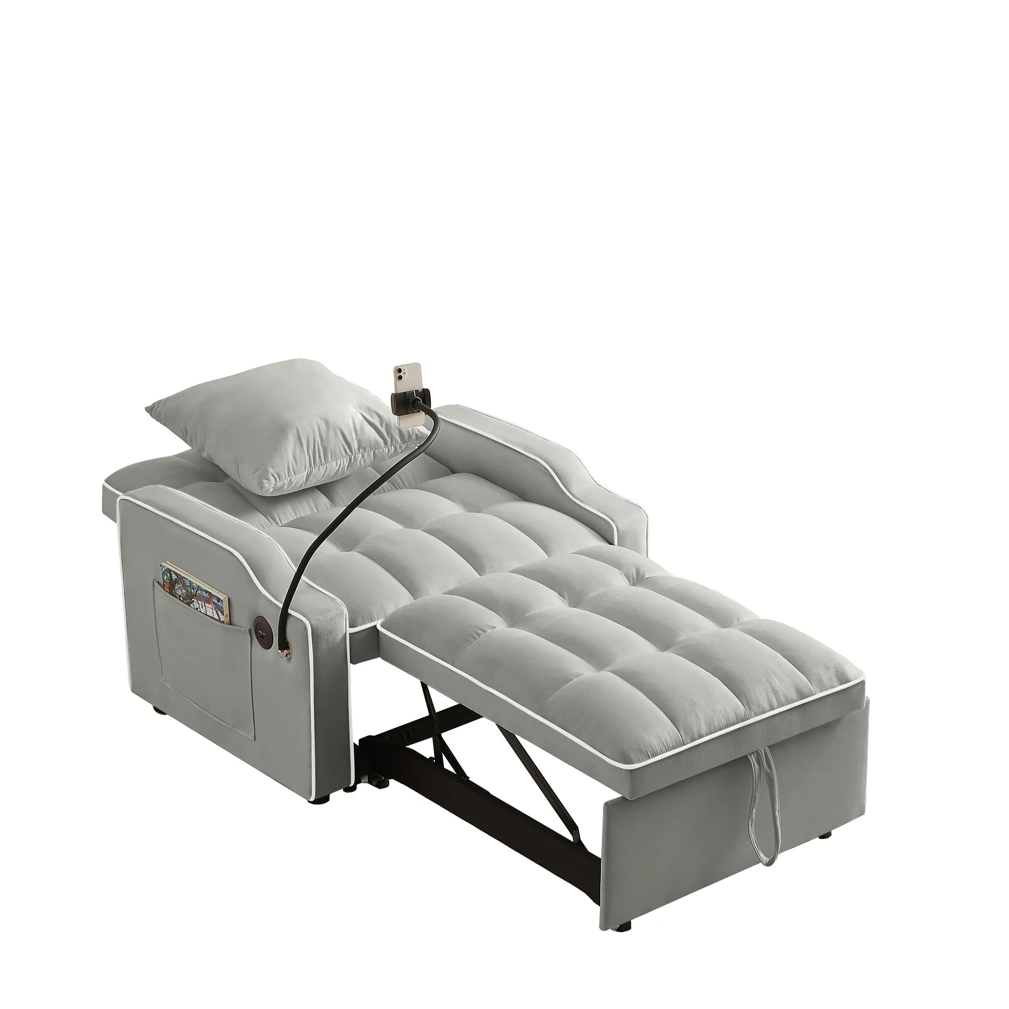 3-in-1 Velvet Sleeper Sofa Chair Bed, Convertible and Comfy