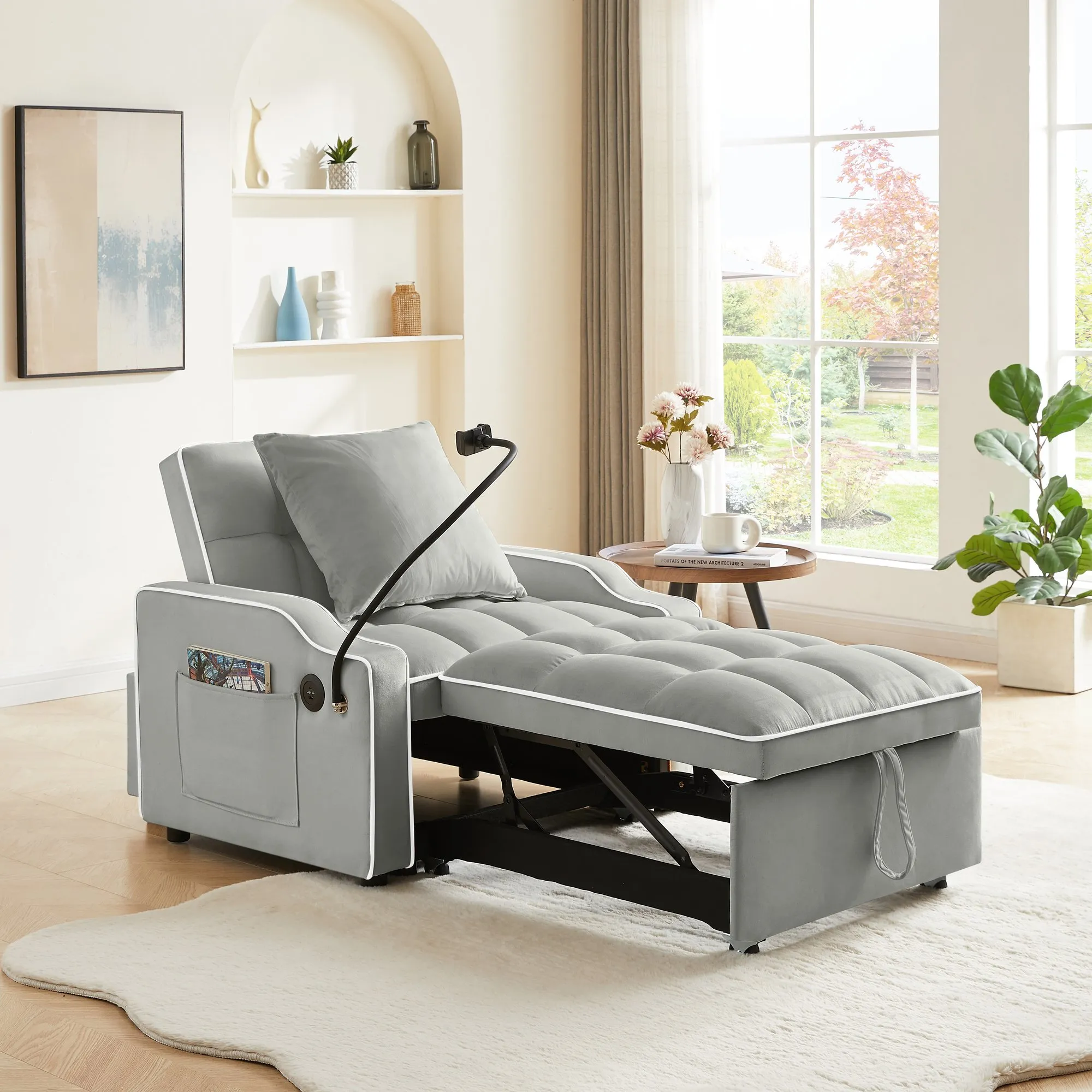 3-in-1 Velvet Sleeper Sofa Chair Bed, Convertible and Comfy