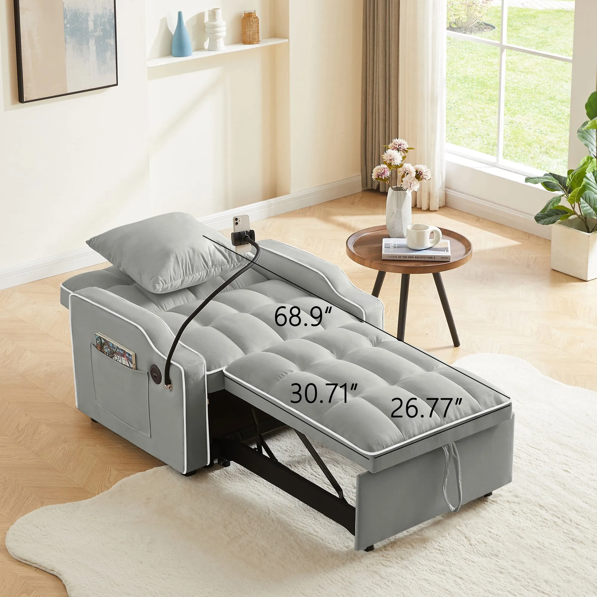 3-in-1 Velvet Sleeper Sofa Chair Bed, Convertible and Comfy