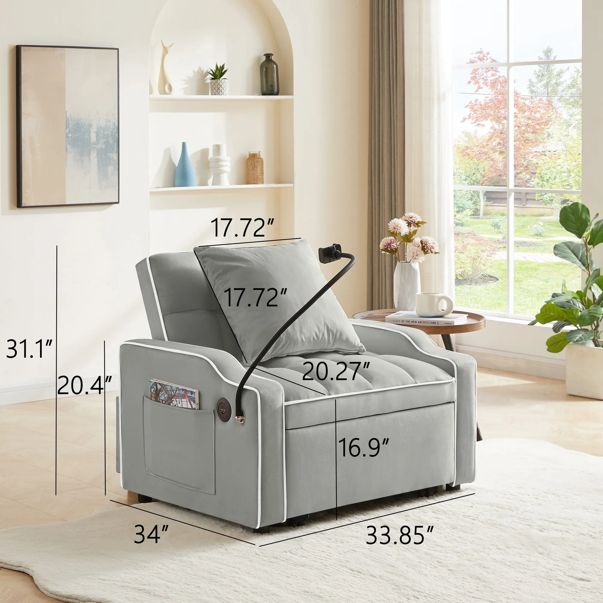 3-in-1 Velvet Sleeper Sofa Chair Bed, Convertible and Comfy