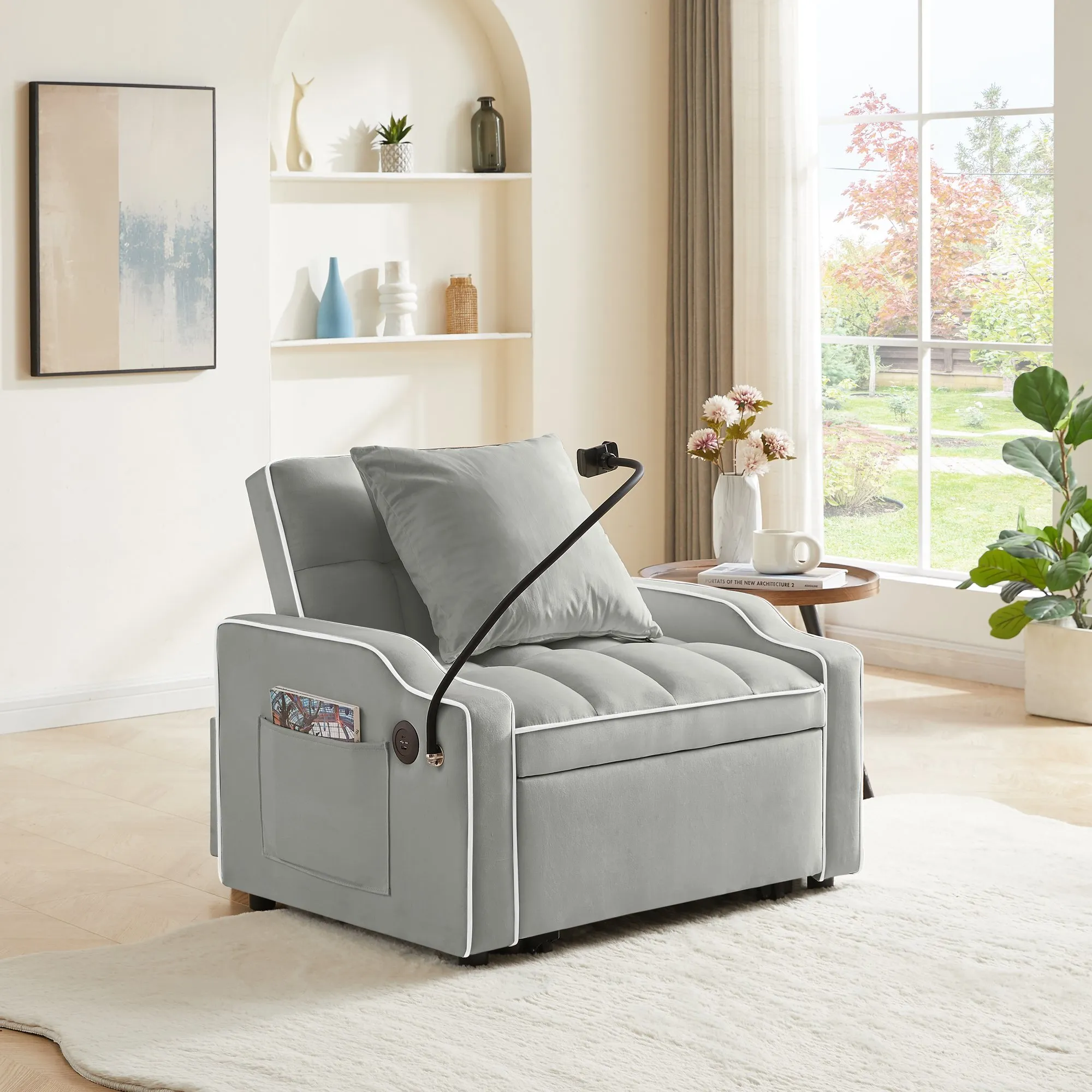 3-in-1 Velvet Sleeper Sofa Chair Bed, Convertible and Comfy