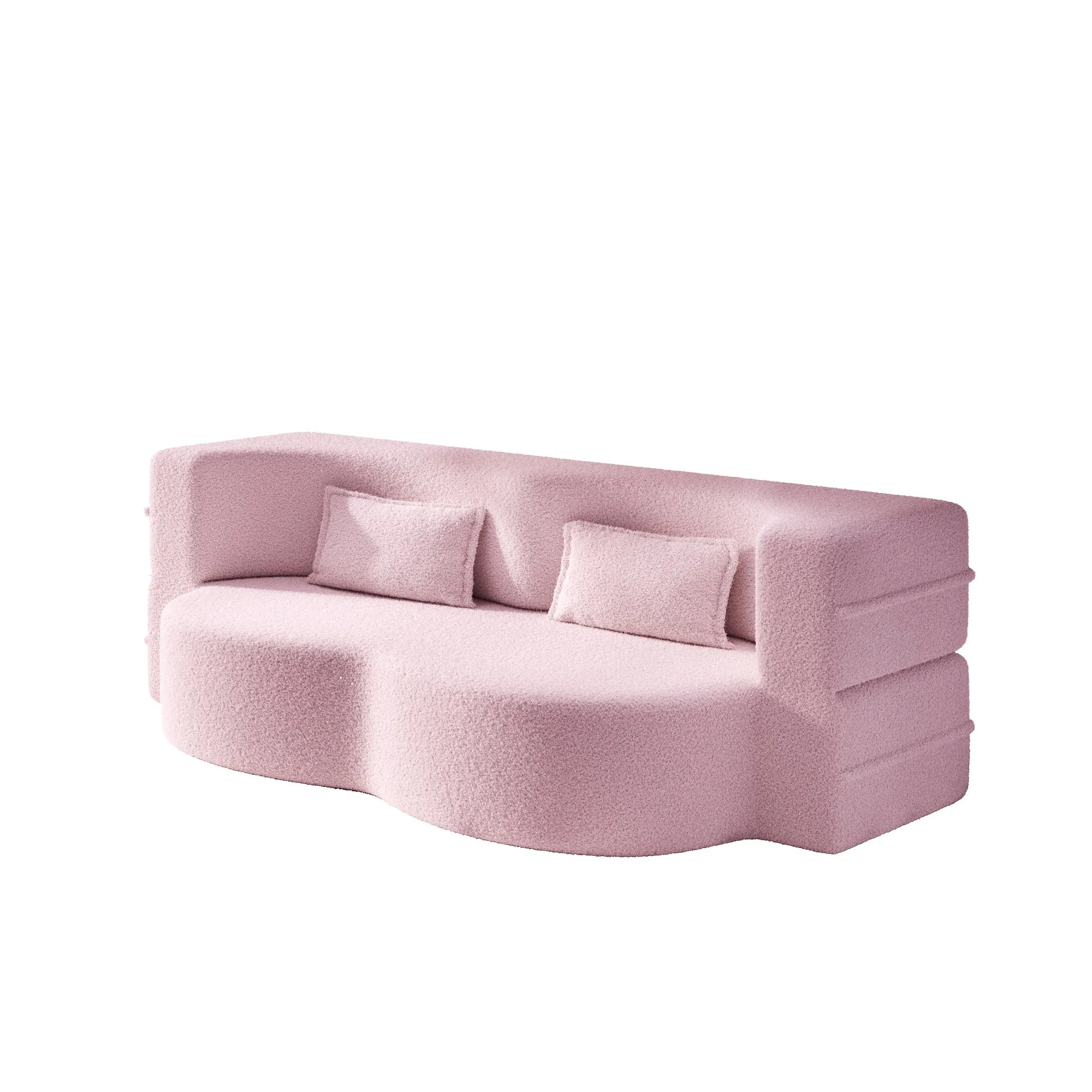 Convertible Sherpa Fleece Floor Sofa with 2 Pillows, Modern