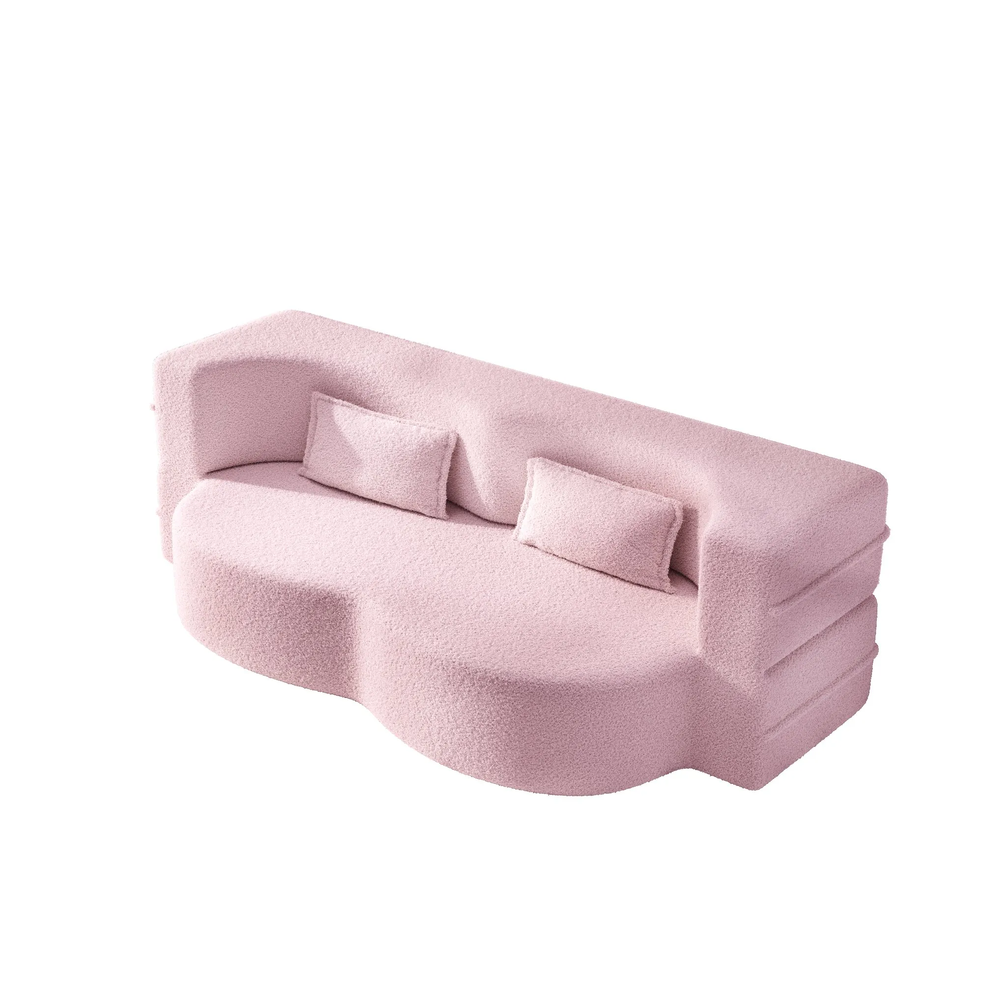 Convertible Sherpa Fleece Floor Sofa with 2 Pillows, Modern