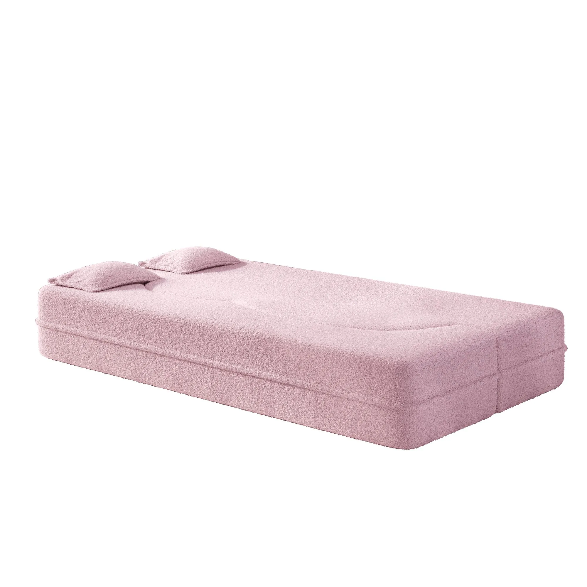 Convertible Sherpa Fleece Floor Sofa with 2 Pillows, Modern