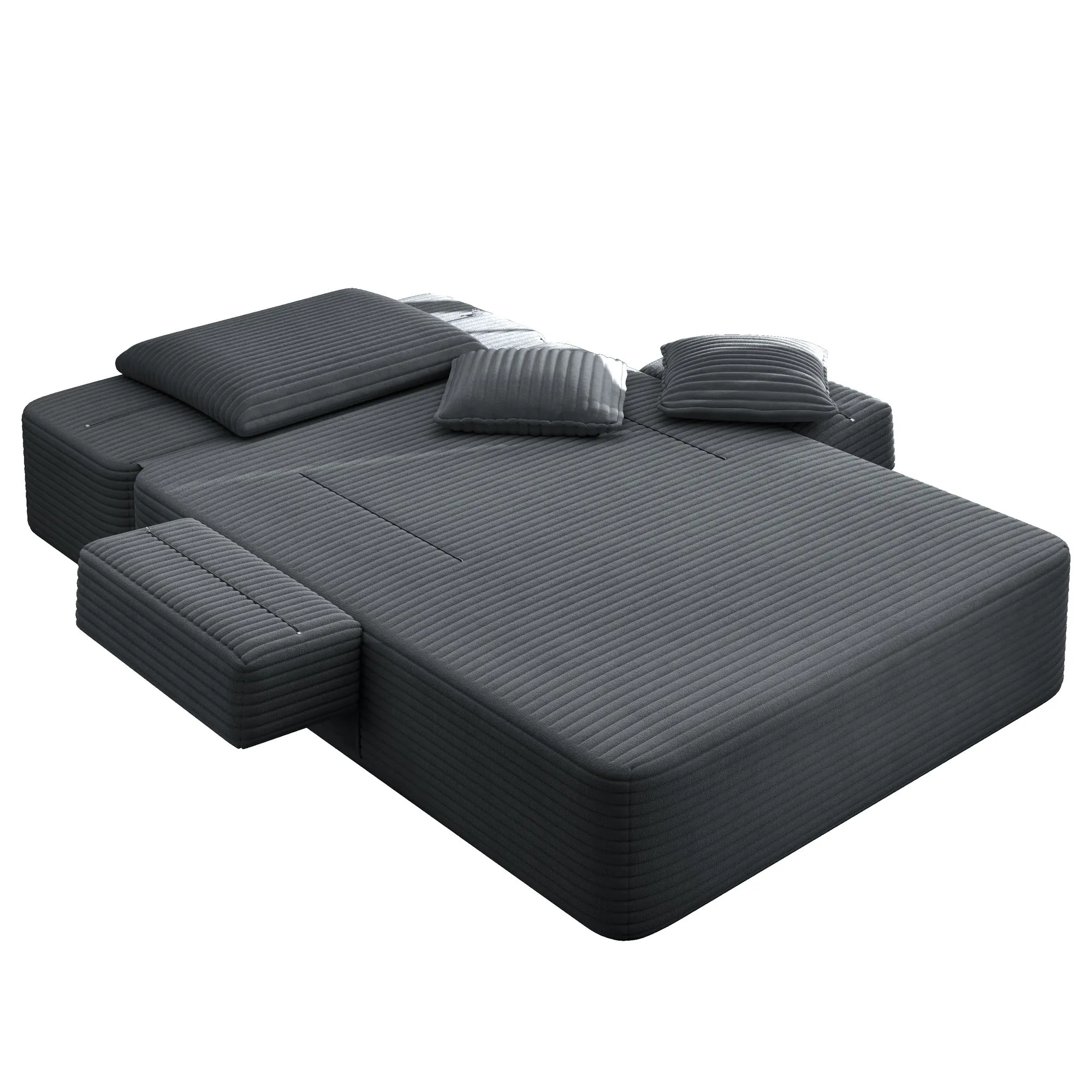 Oversized Plush Corduroy Chaise Lounge Sofa Bed, Convertible