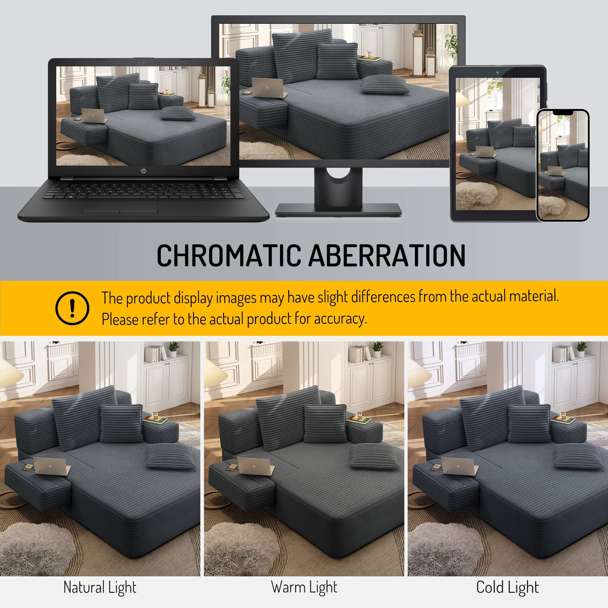 Oversized Plush Corduroy Chaise Lounge Sofa Bed, Convertible