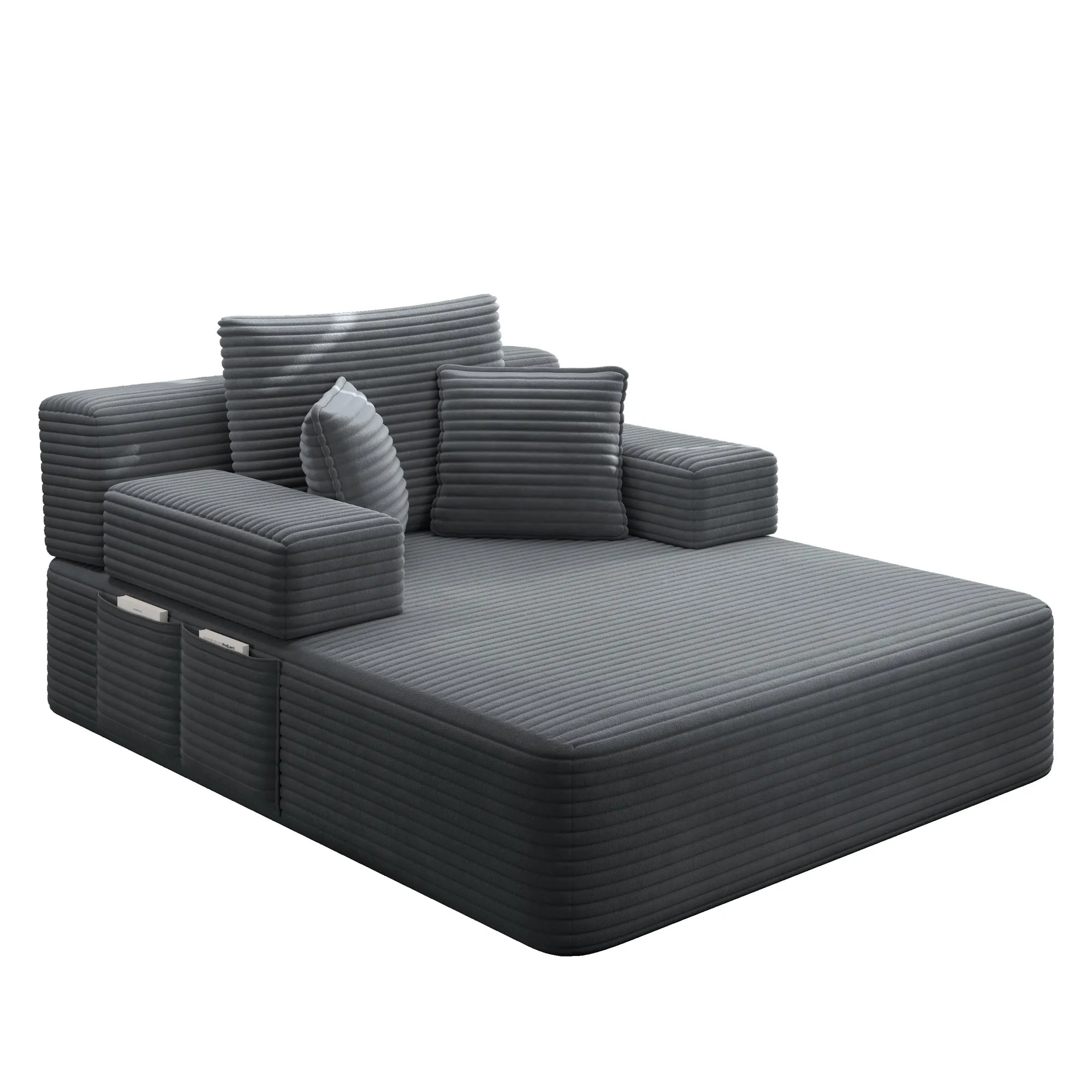 Oversized Plush Corduroy Chaise Lounge Sofa Bed, Convertible