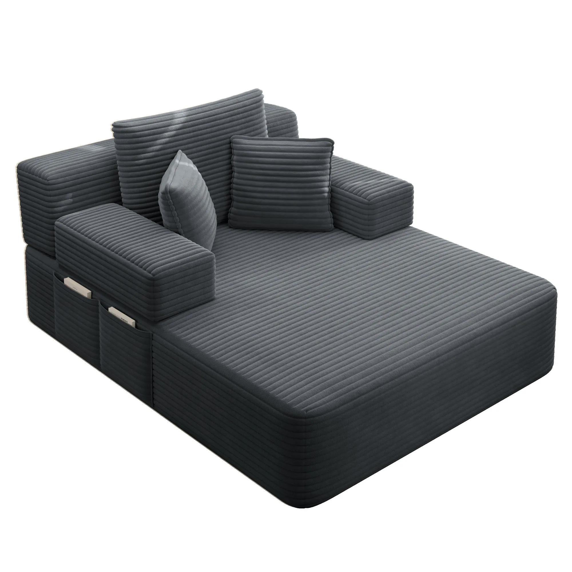 Oversized Plush Corduroy Chaise Lounge Sofa Bed, Convertible