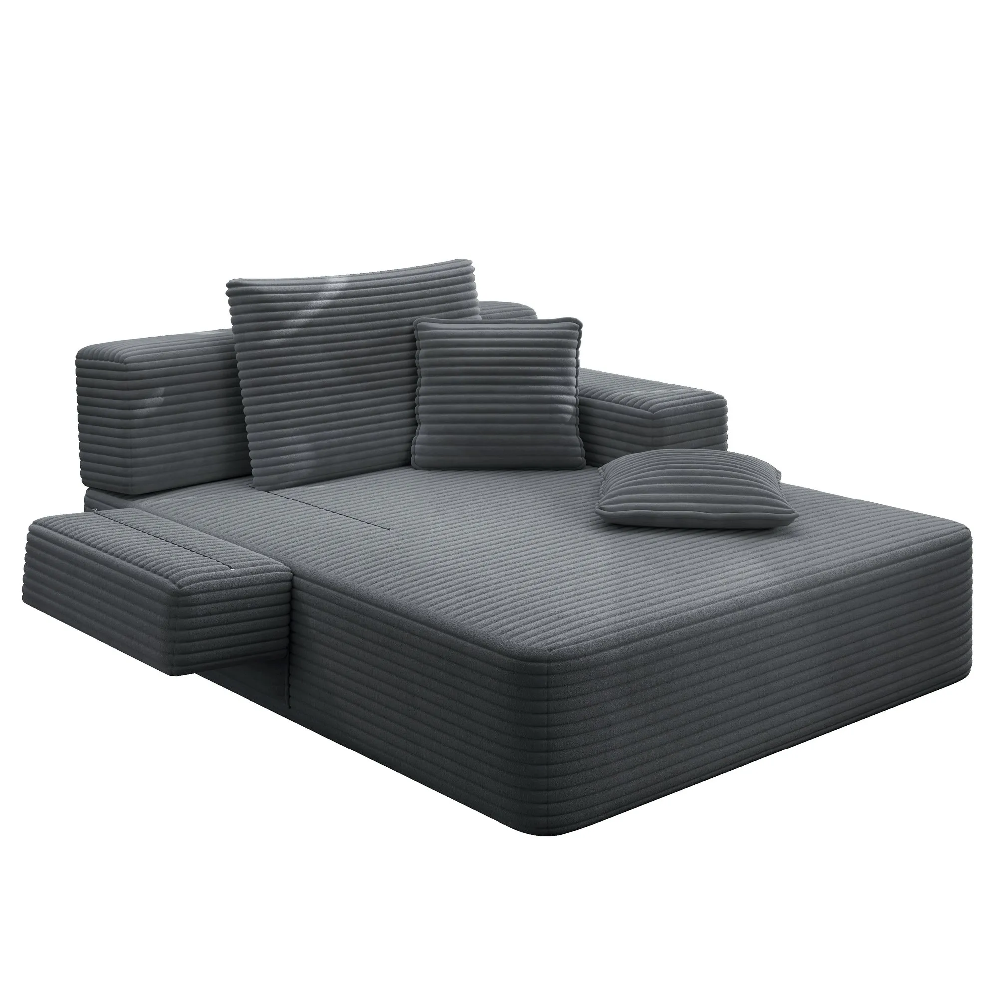 Oversized Plush Corduroy Chaise Lounge Sofa Bed, Convertible