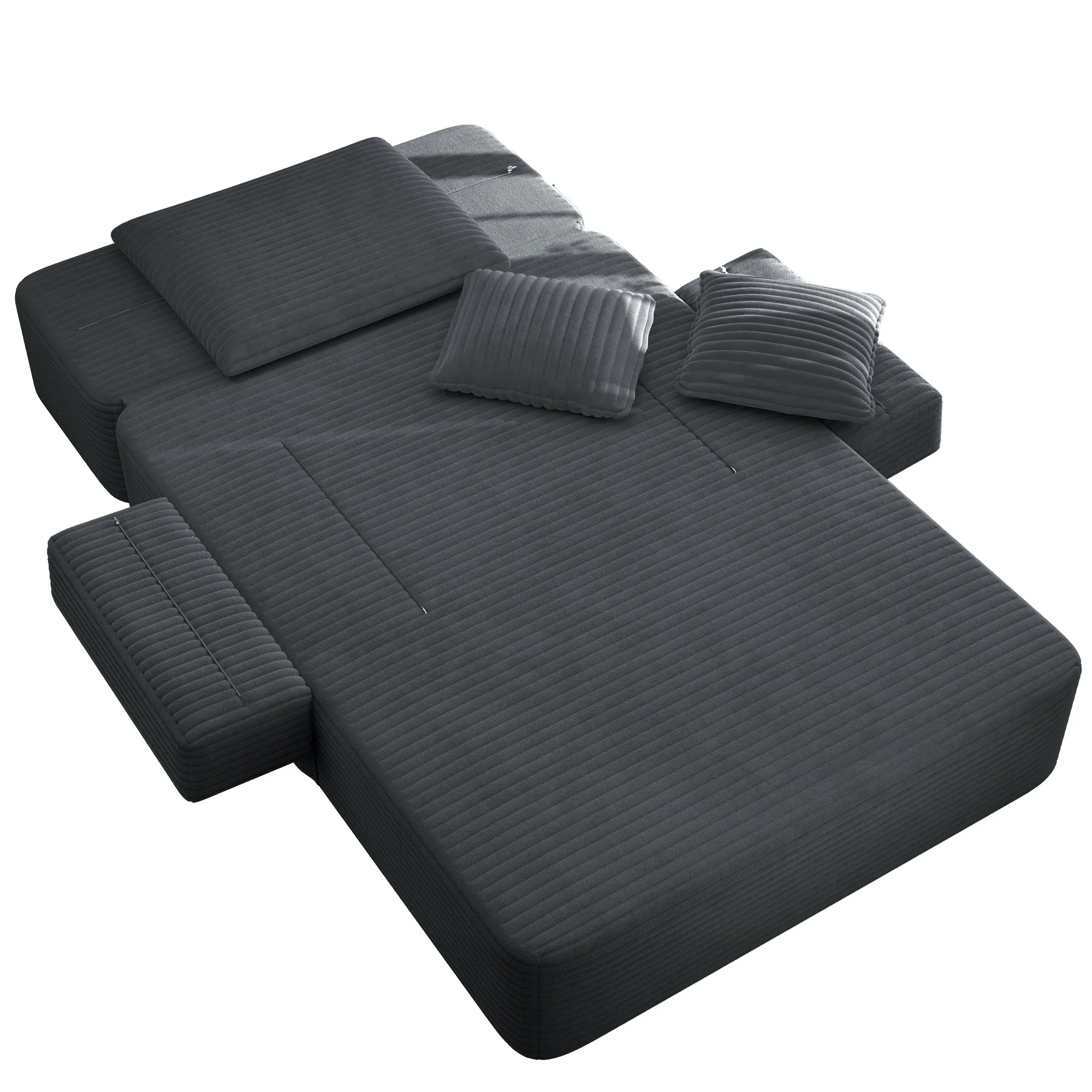 Oversized Plush Corduroy Chaise Lounge Sofa Bed, Convertible