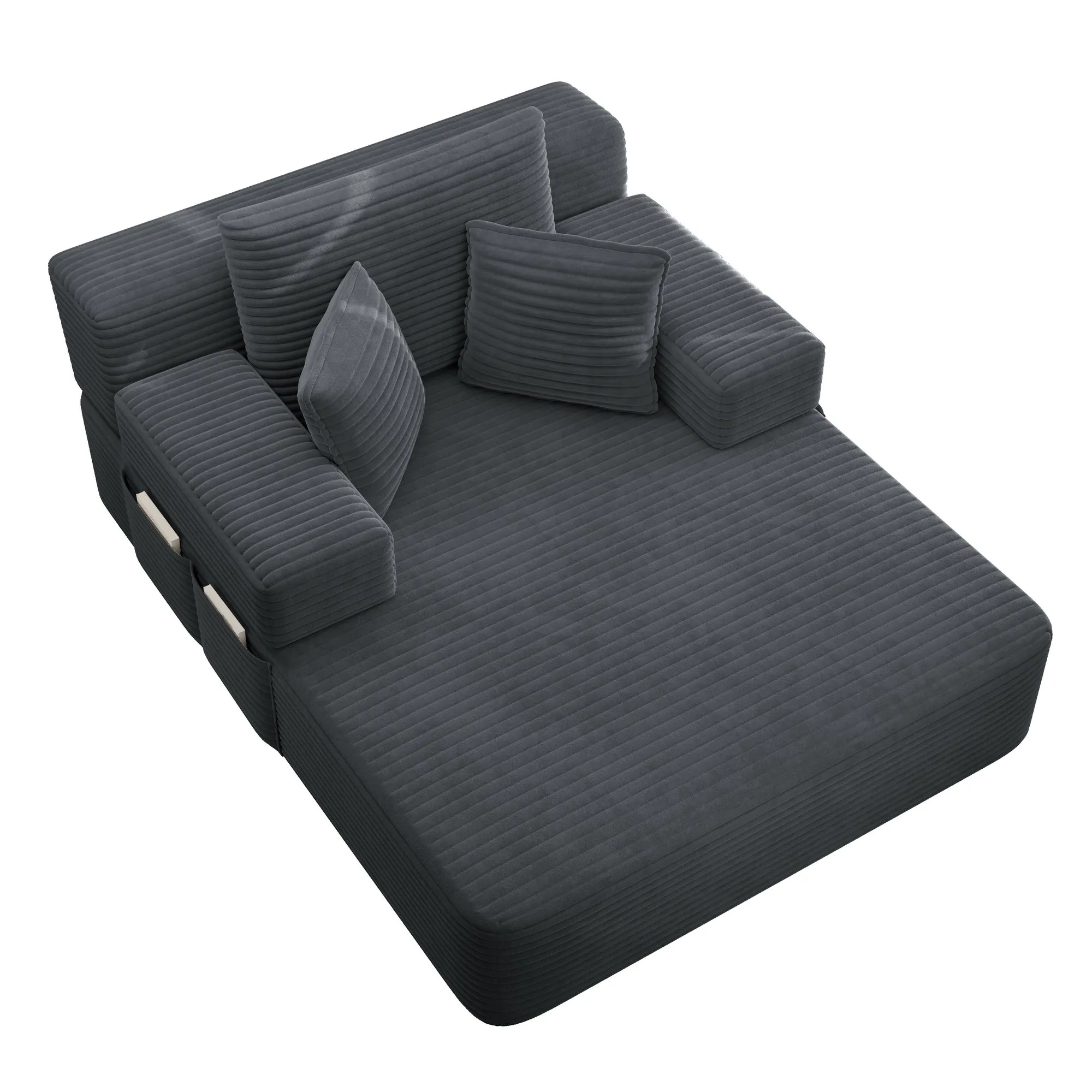 Oversized Plush Corduroy Chaise Lounge Sofa Bed, Convertible