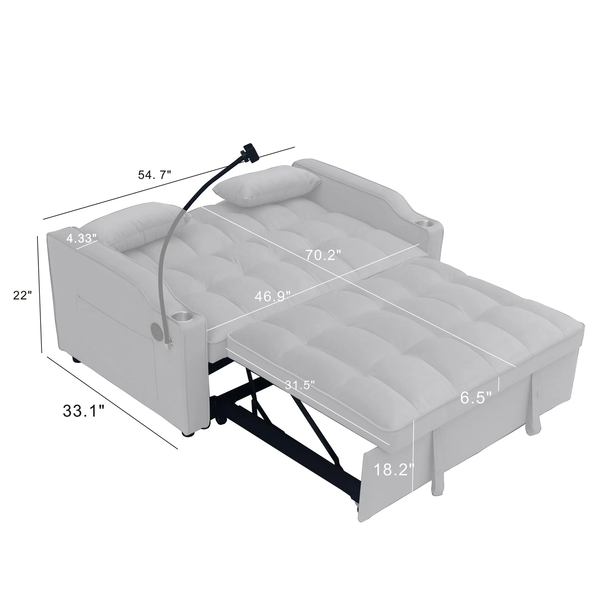 Modern Velvet Loveseat Futon with Pull-Out Bed, Small Couch