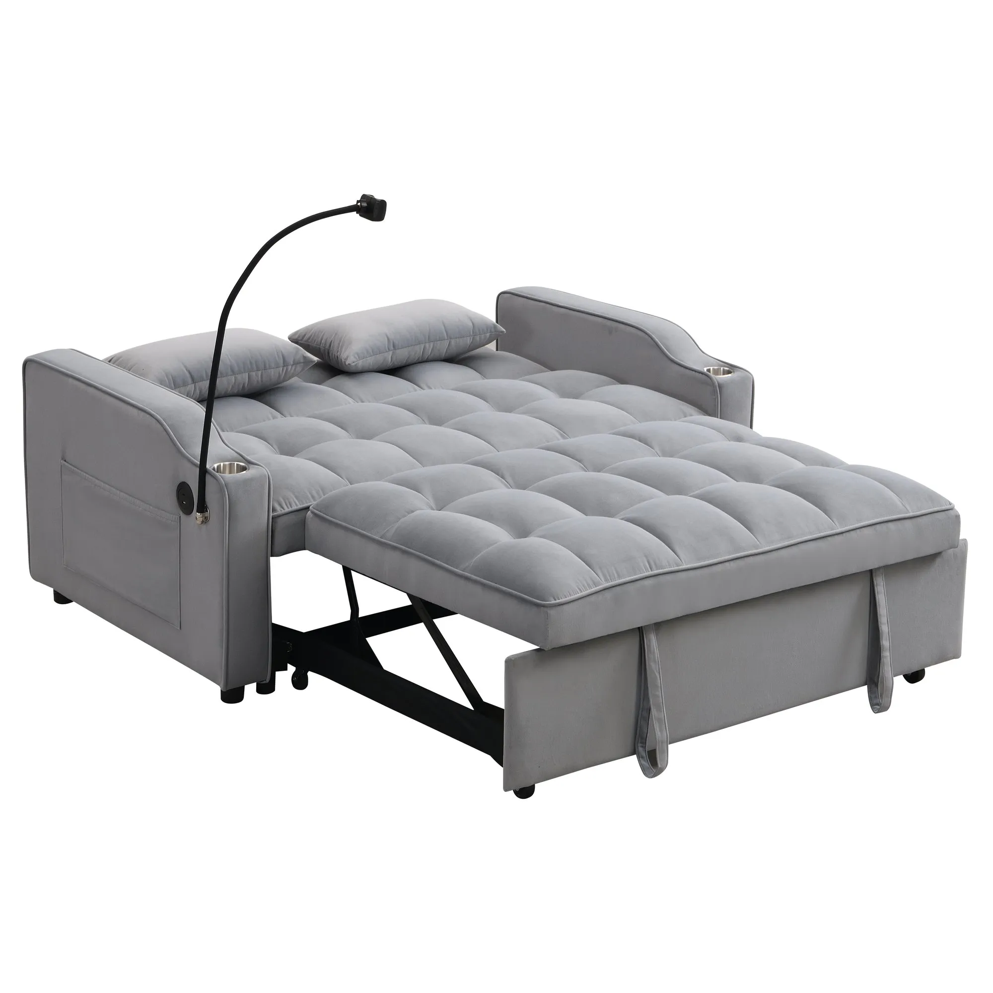 Modern Velvet Loveseat Futon with Pull-Out Bed, Small Couch