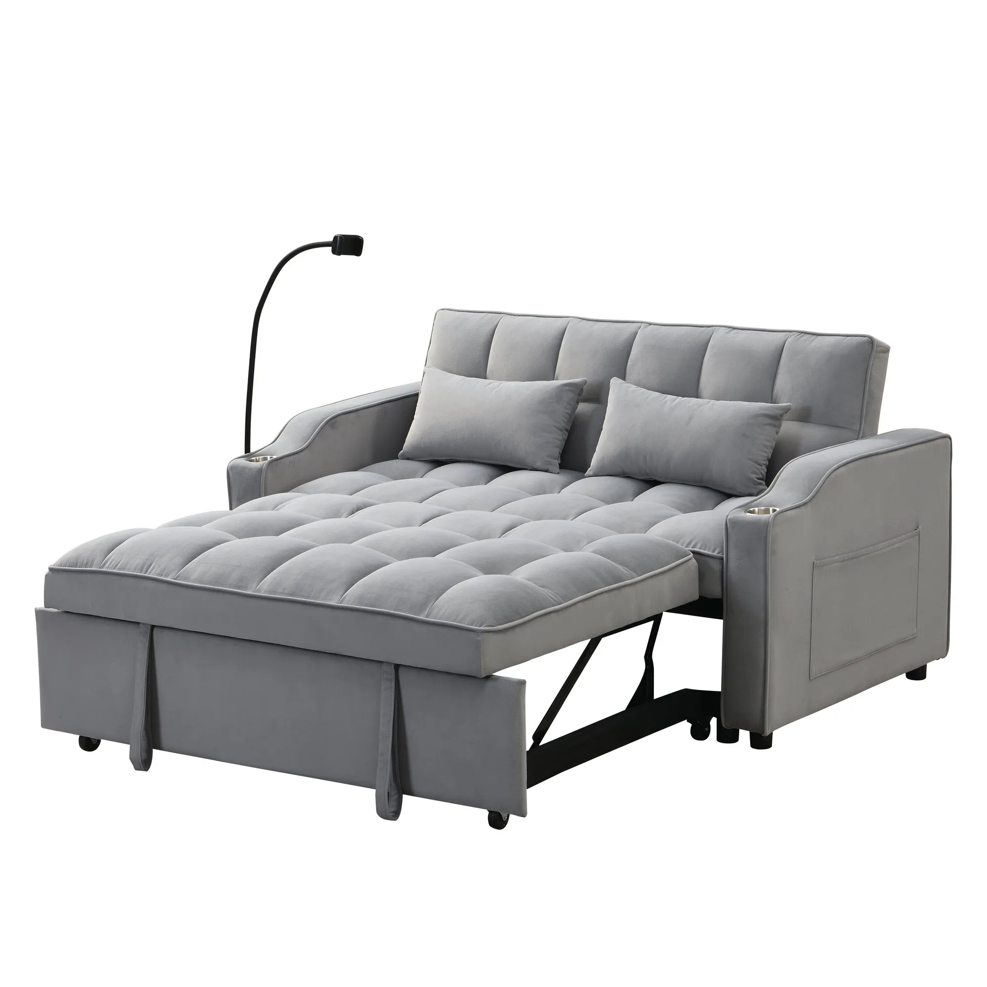 Modern Velvet Loveseat Futon with Pull-Out Bed, Small Couch