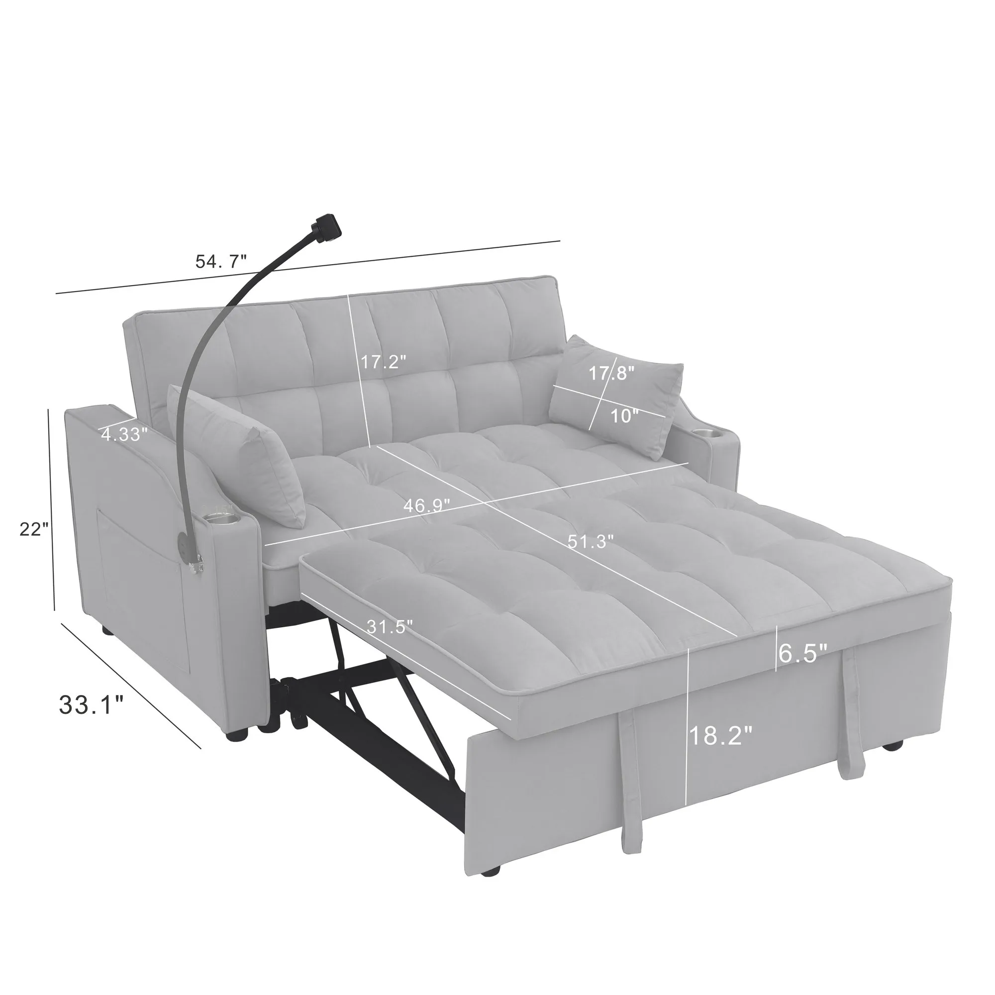 Modern Velvet Loveseat Futon with Pull-Out Bed, Small Couch
