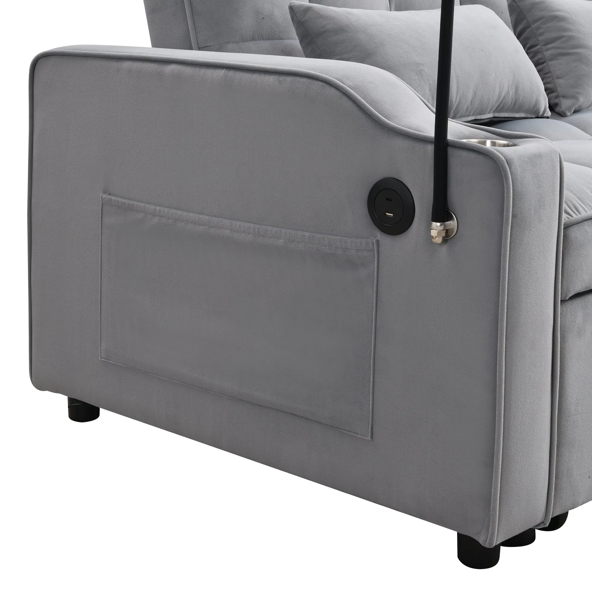 Modern Velvet Loveseat Futon with Pull-Out Bed, Small Couch