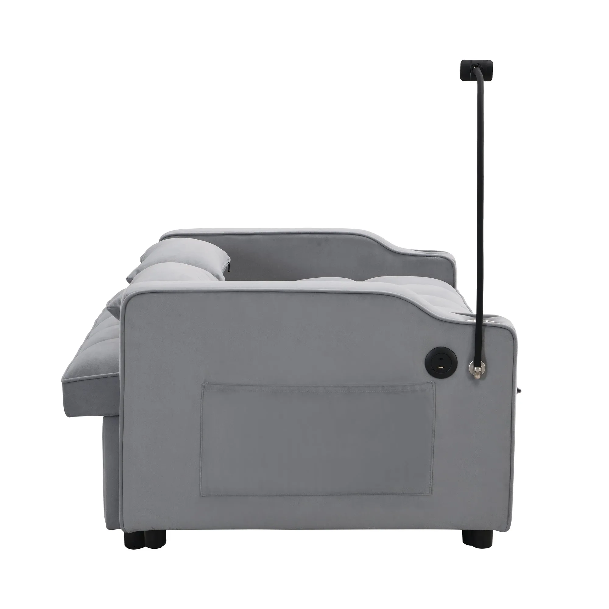 Modern Velvet Loveseat Futon with Pull-Out Bed, Small Couch