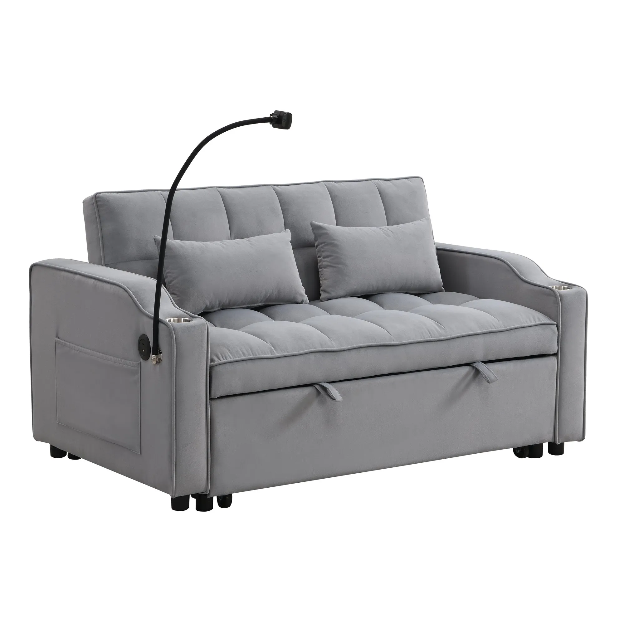 Modern Velvet Loveseat Futon with Pull-Out Bed, Small Couch