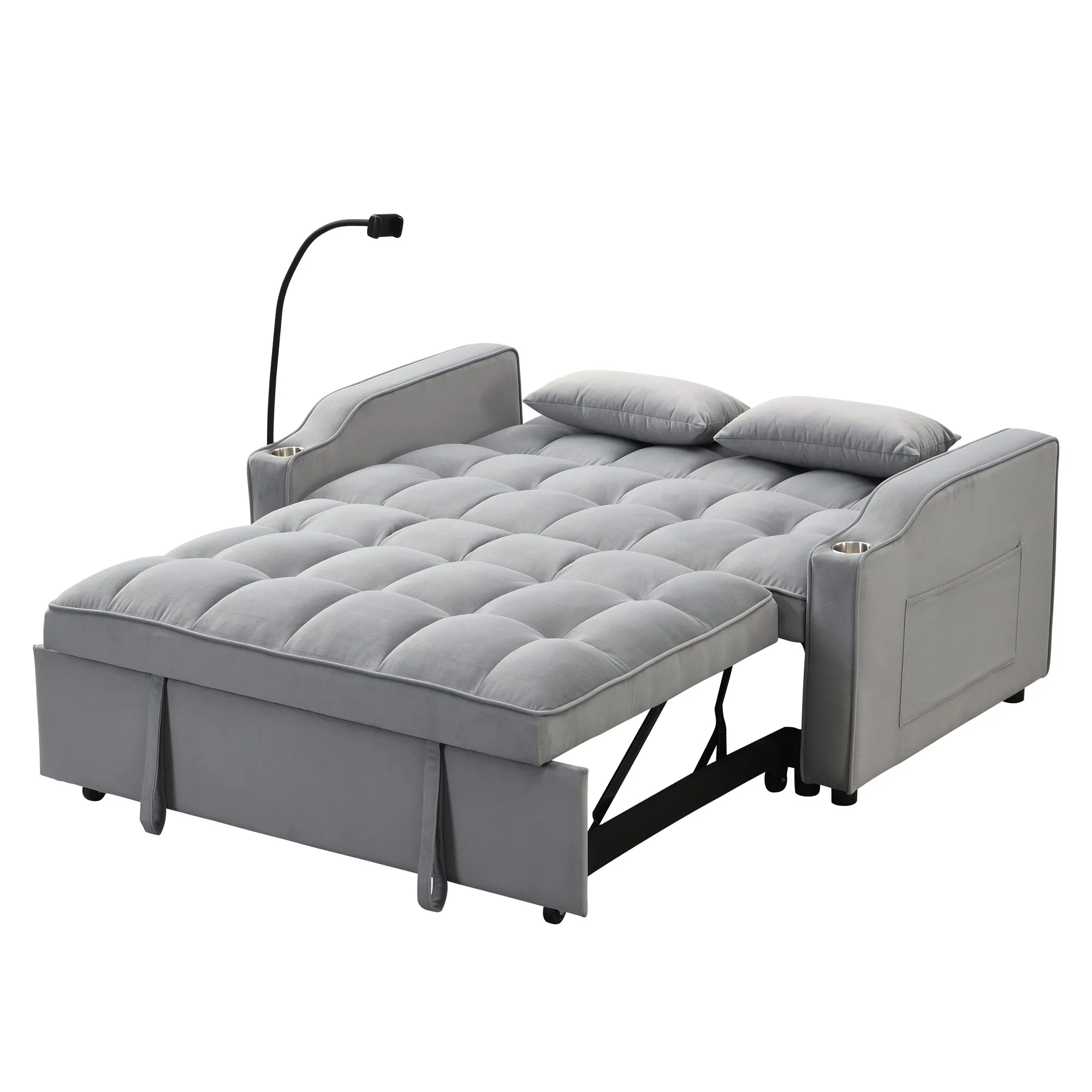Modern Velvet Loveseat Futon with Pull-Out Bed, Small Couch