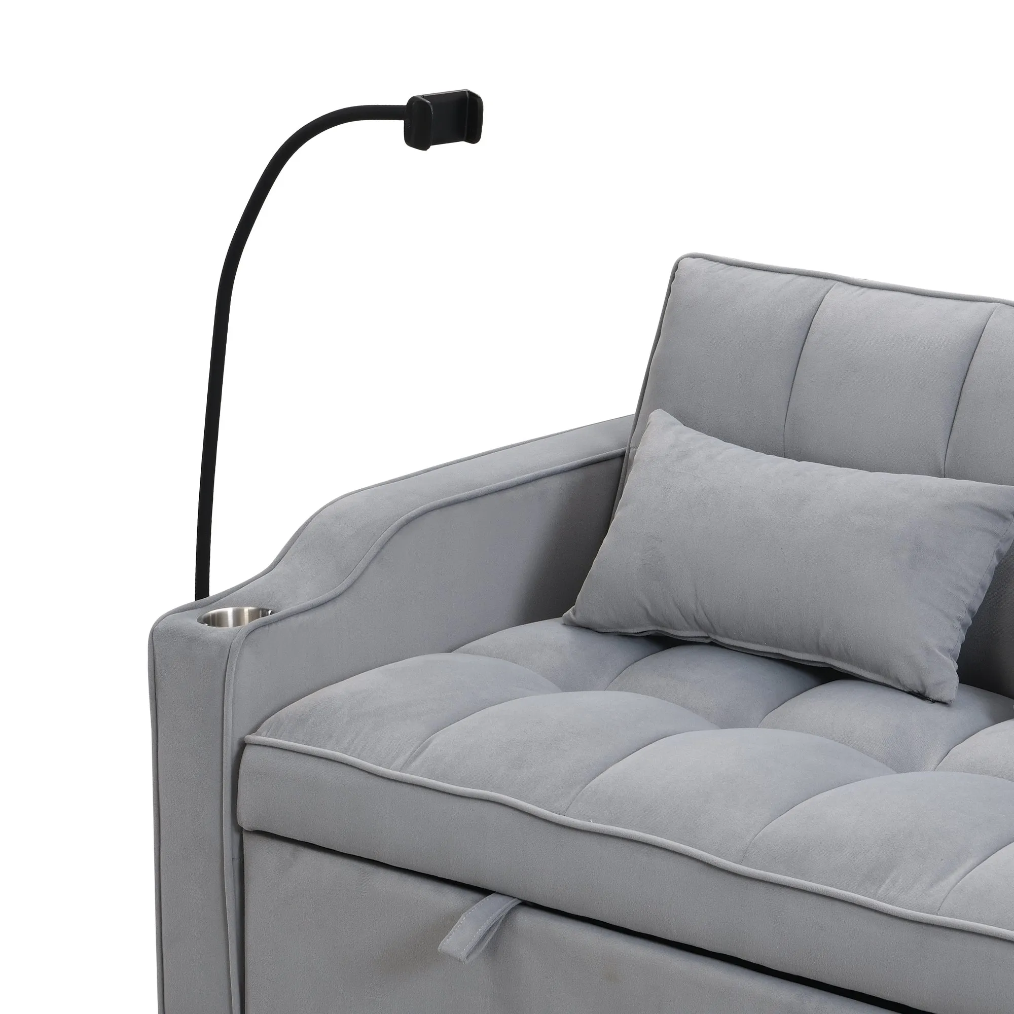 Modern Velvet Loveseat Futon with Pull-Out Bed, Small Couch