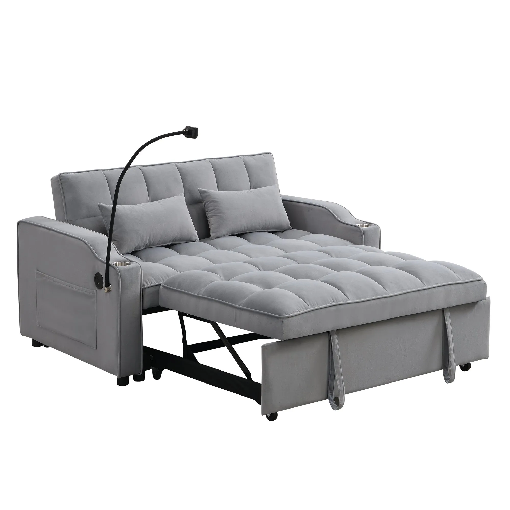 Modern Velvet Loveseat Futon with Pull-Out Bed, Small Couch