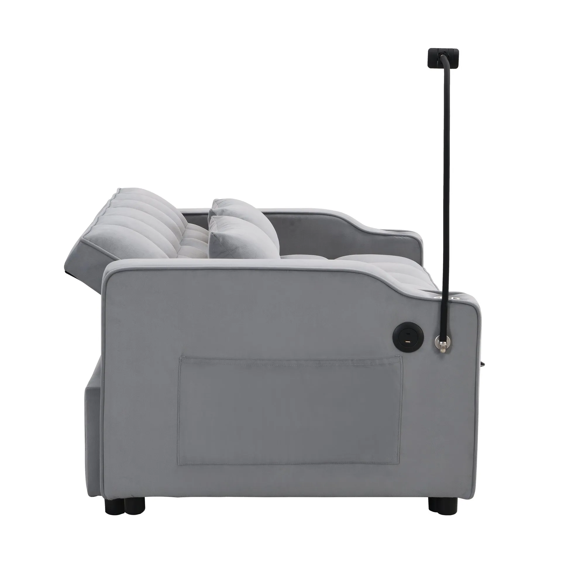 Modern Velvet Loveseat Futon with Pull-Out Bed, Small Couch