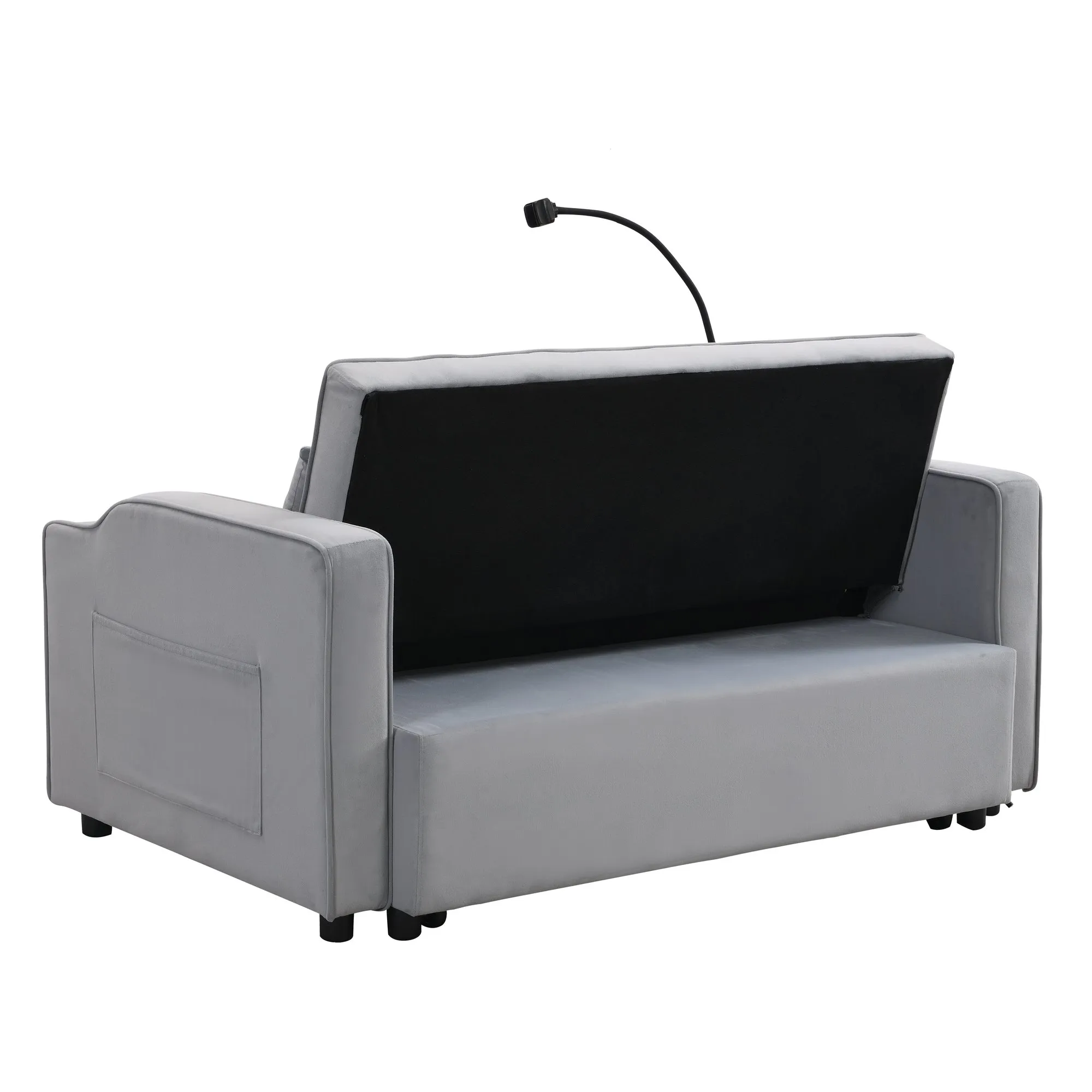 Modern Velvet Loveseat Futon with Pull-Out Bed, Small Couch