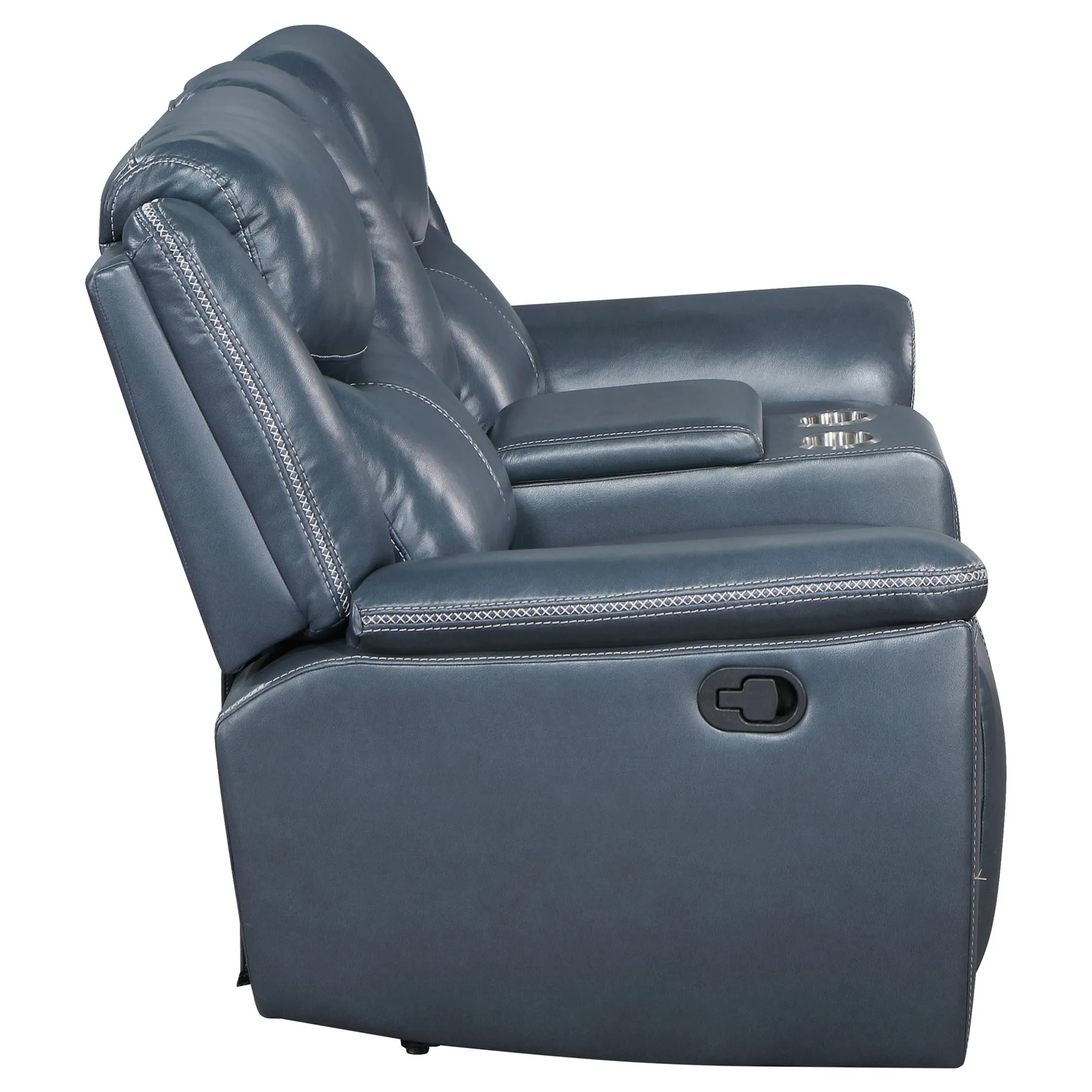 Stanwicke Blue Motion Reclining Loveseat with Console