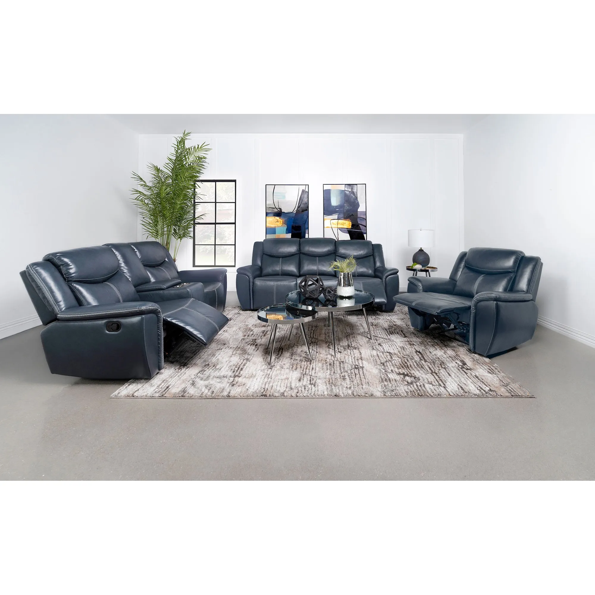 Stanwicke Blue Motion Reclining Loveseat with Console