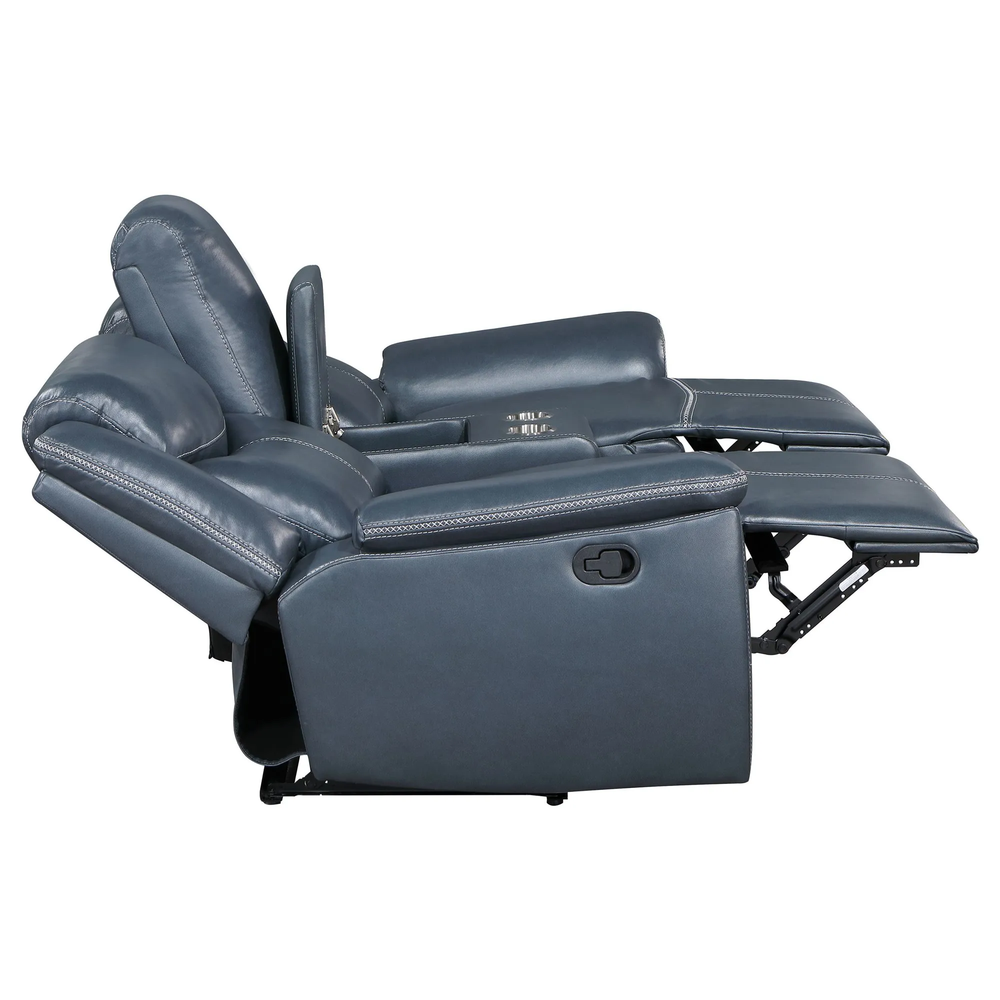 Stanwicke Blue Motion Reclining Loveseat with Console