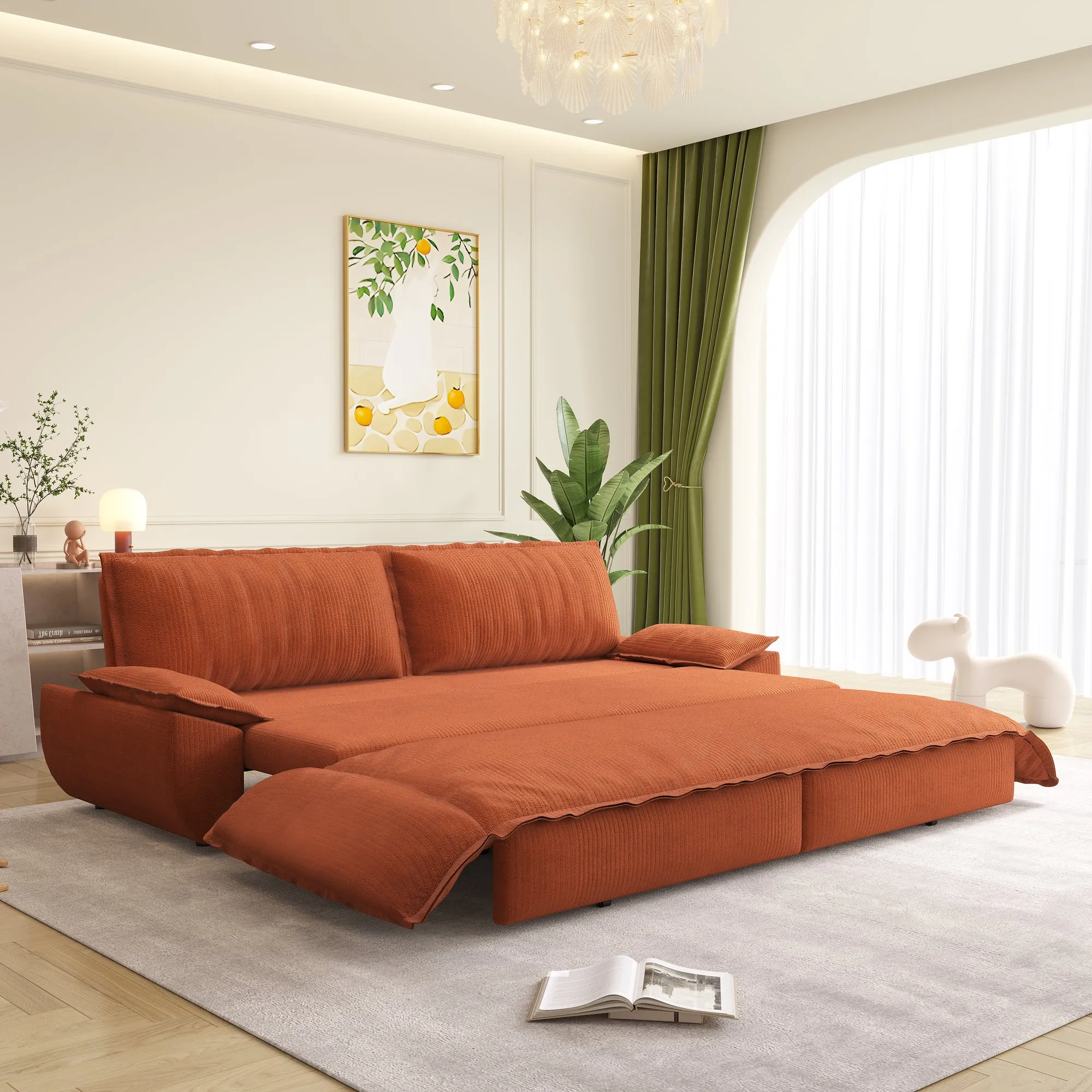 73.2-Inch Queen Pull-Out Sofa Bed, 3-in-1 Corduroy Sleeper