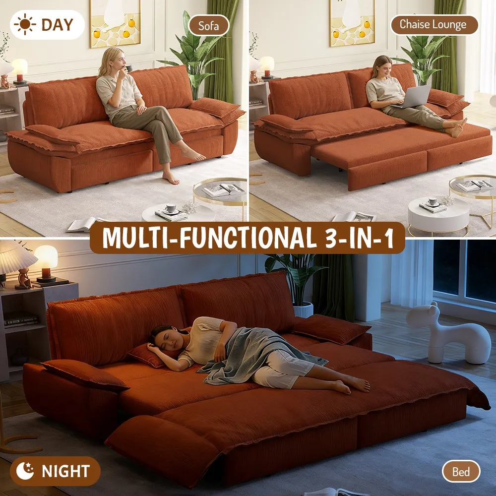 73.2-Inch Queen Pull-Out Sofa Bed, 3-in-1 Corduroy Sleeper