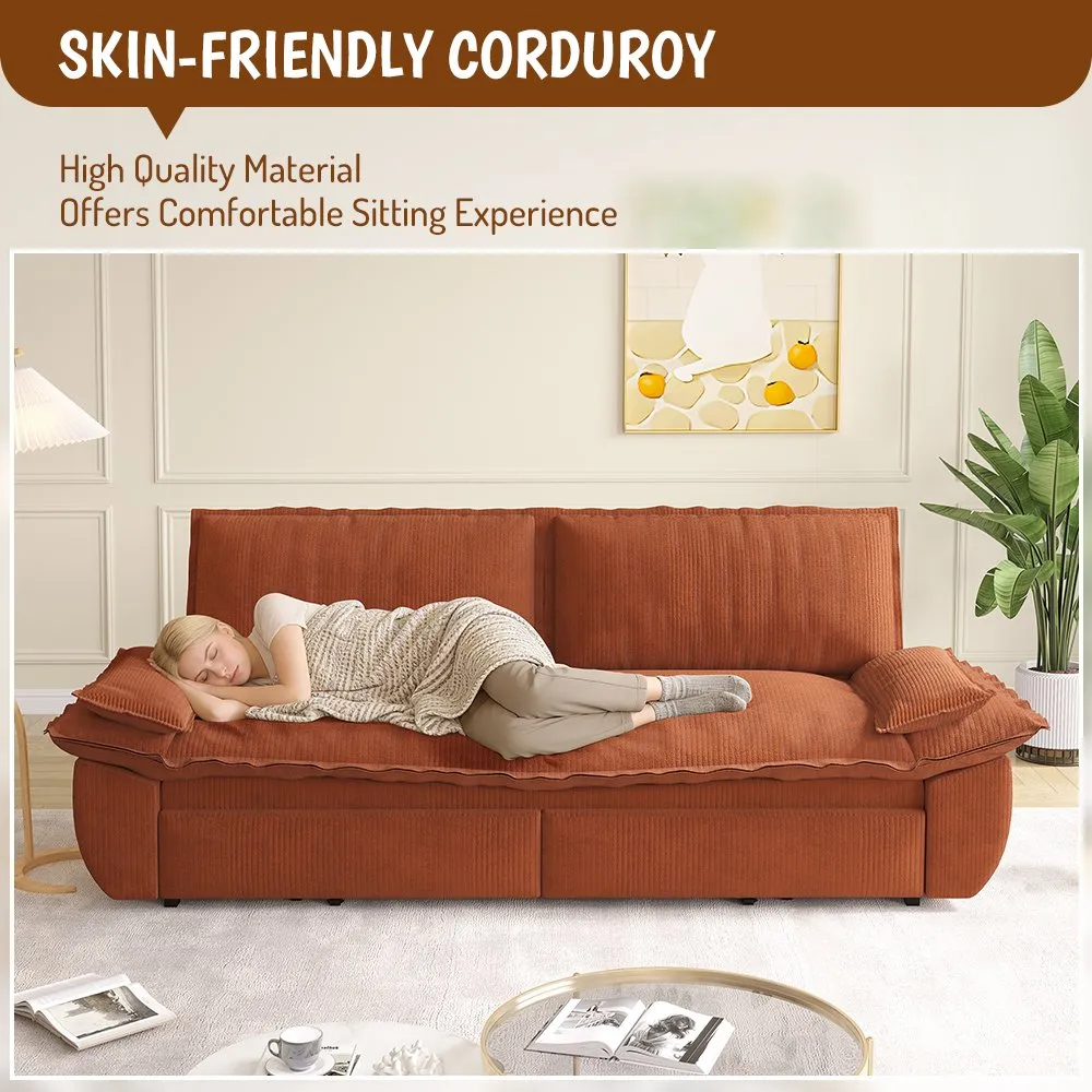 73.2-Inch Queen Pull-Out Sofa Bed, 3-in-1 Corduroy Sleeper