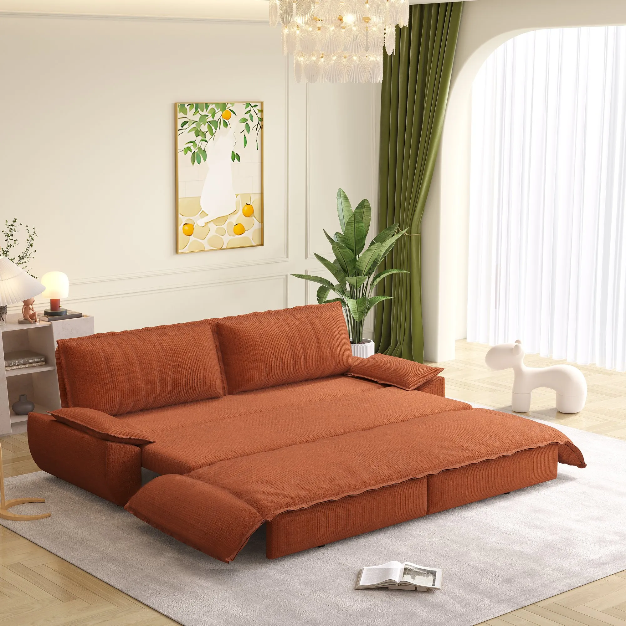 73.2-Inch Queen Pull-Out Sofa Bed, 3-in-1 Corduroy Sleeper