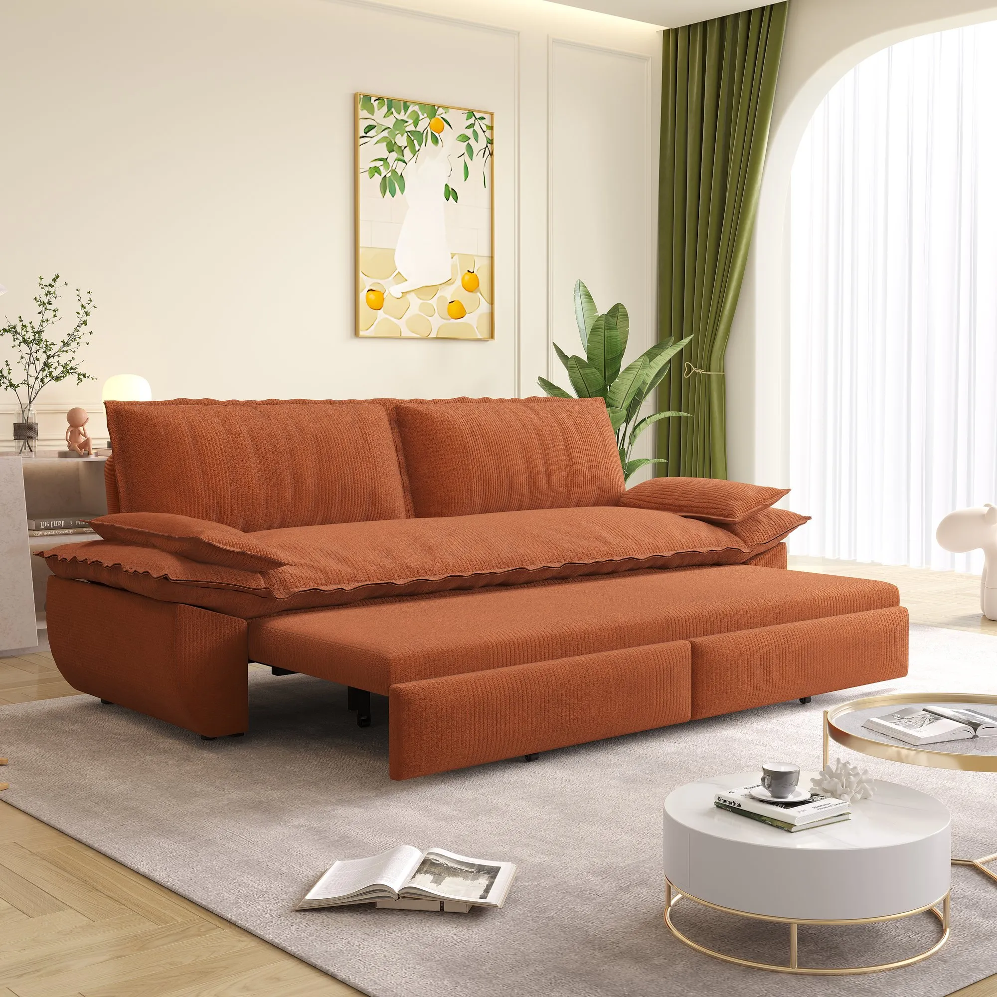 73.2-Inch Queen Pull-Out Sofa Bed, 3-in-1 Corduroy Sleeper