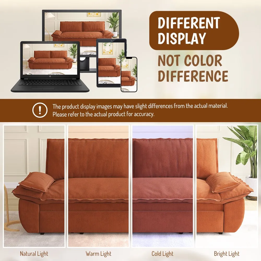 73.2-Inch Queen Pull-Out Sofa Bed, 3-in-1 Corduroy Sleeper